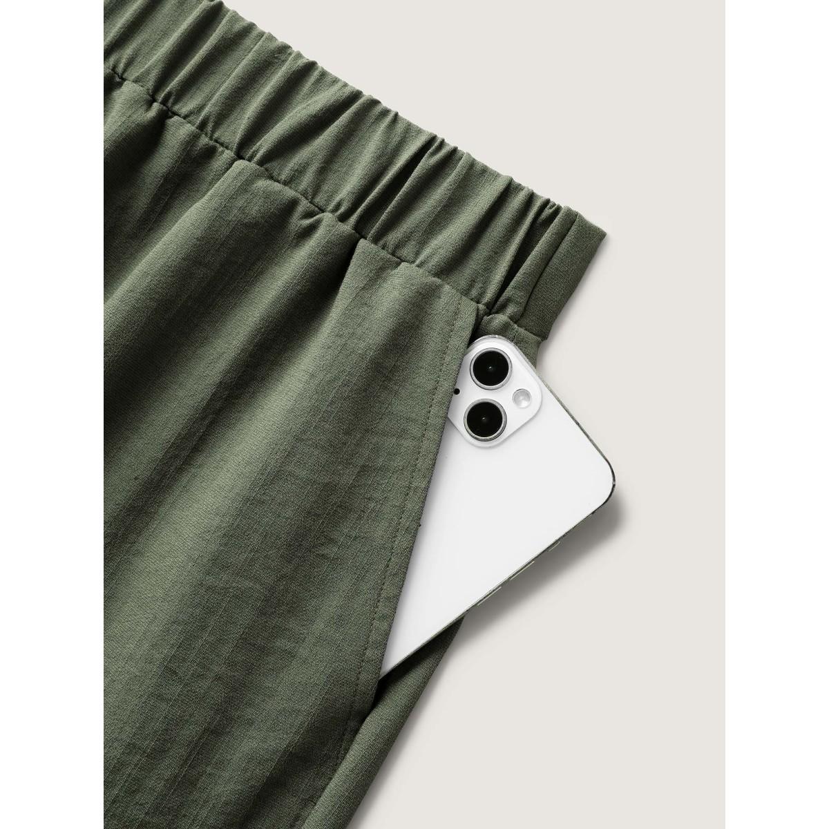 Plus Size Stretchy Waist Straight-Leg Capri Pants Women ArmyGreen Boho Straight Leg Mid Rise Vacation Pants BloomChic 12/L Product Image