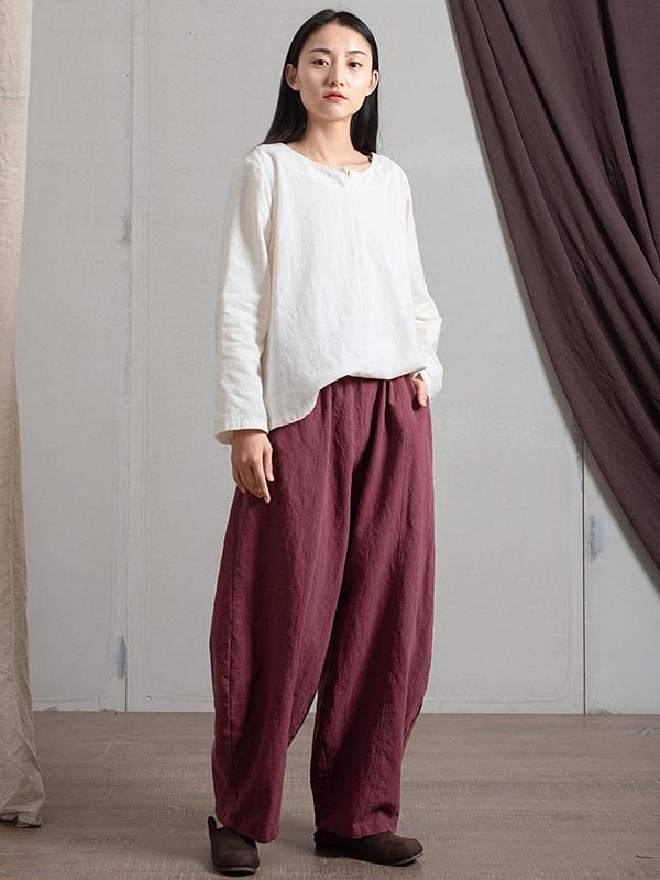 Simple High Waisted Solid Color Wide Leg Pants Product Image