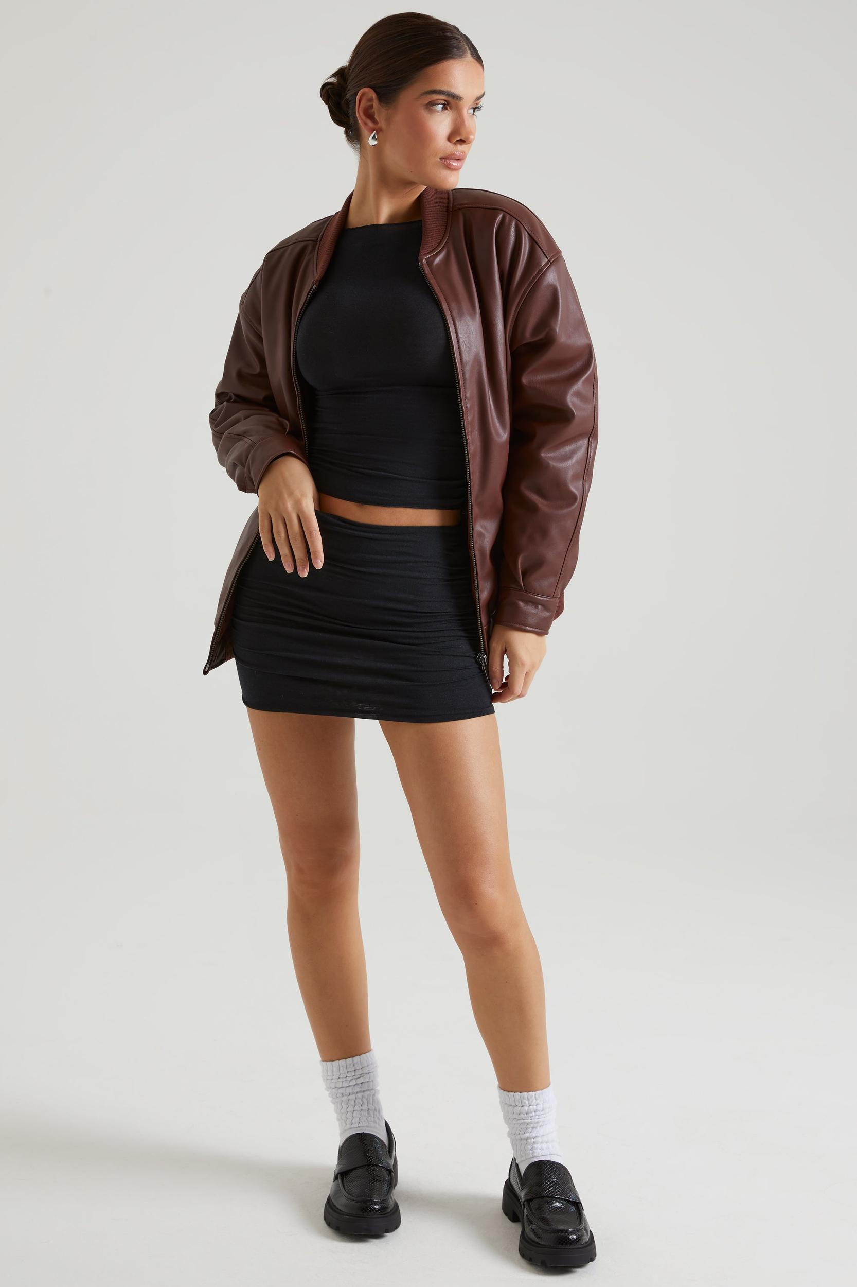 Faux Leather Jacket in Brown Product Image