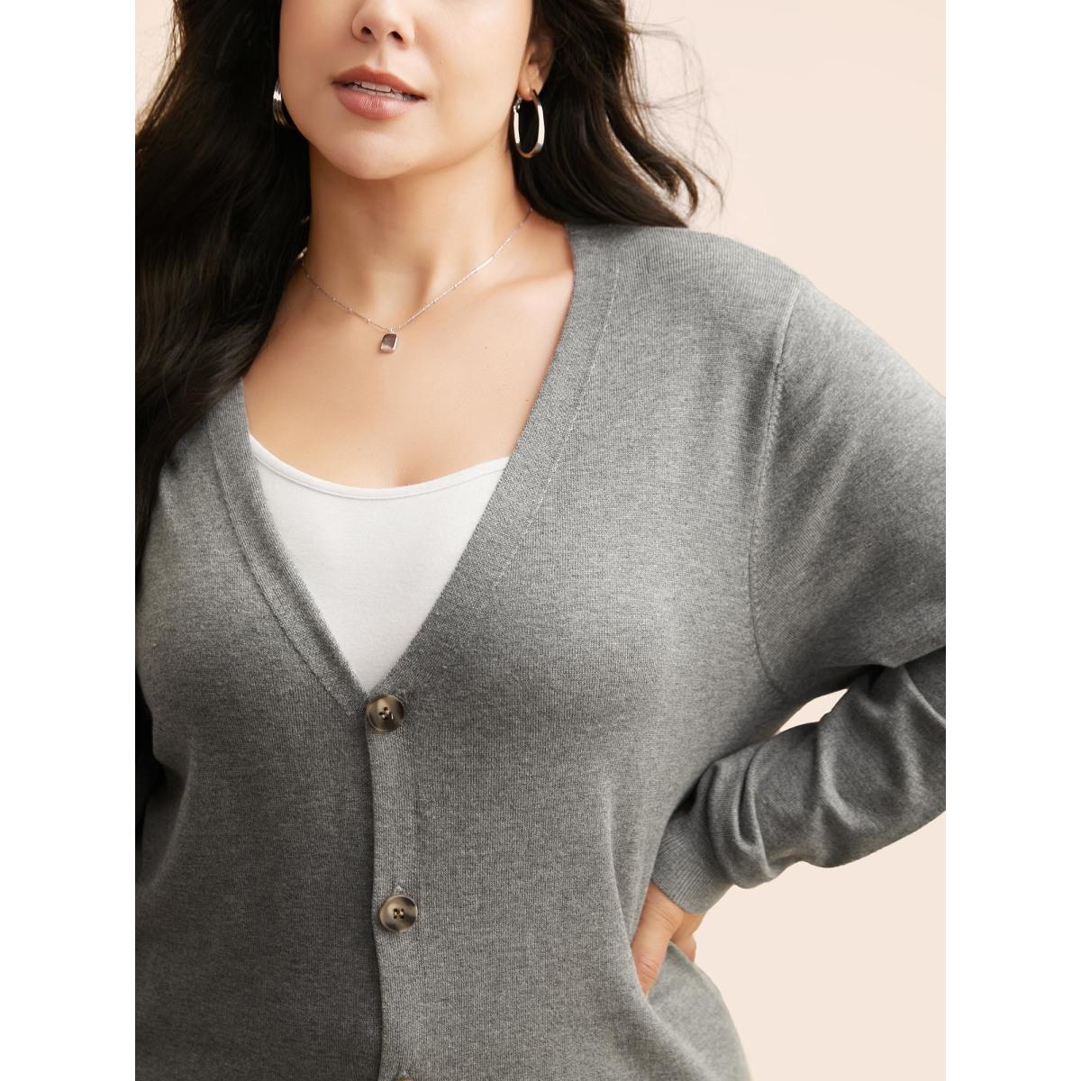 Plus Size Supersoft Essentials Plain Kimono Collar Cardigan Mediumgray Women Basics Loose Long Sleeve Everyday Cardigans BloomChic 26/4X Product Image