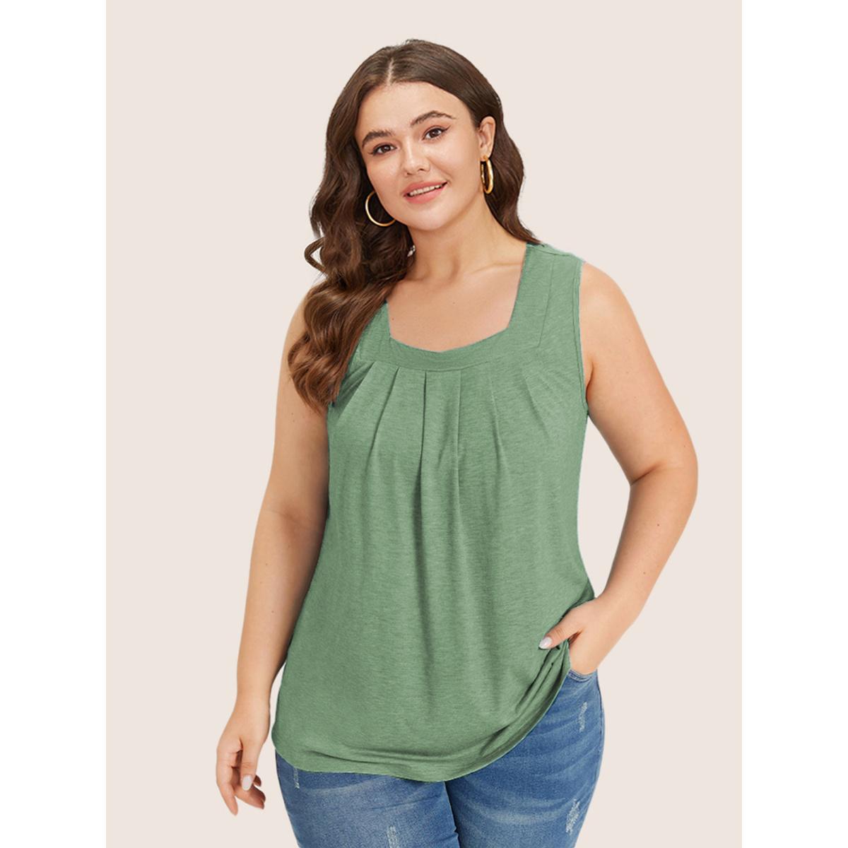 Plus Size Heather Plicated Detail Square Neck Tank Top Women Palemauve Leisure Non U-neck Casual Tank Tops Camis BloomChic 26/4X Product Image