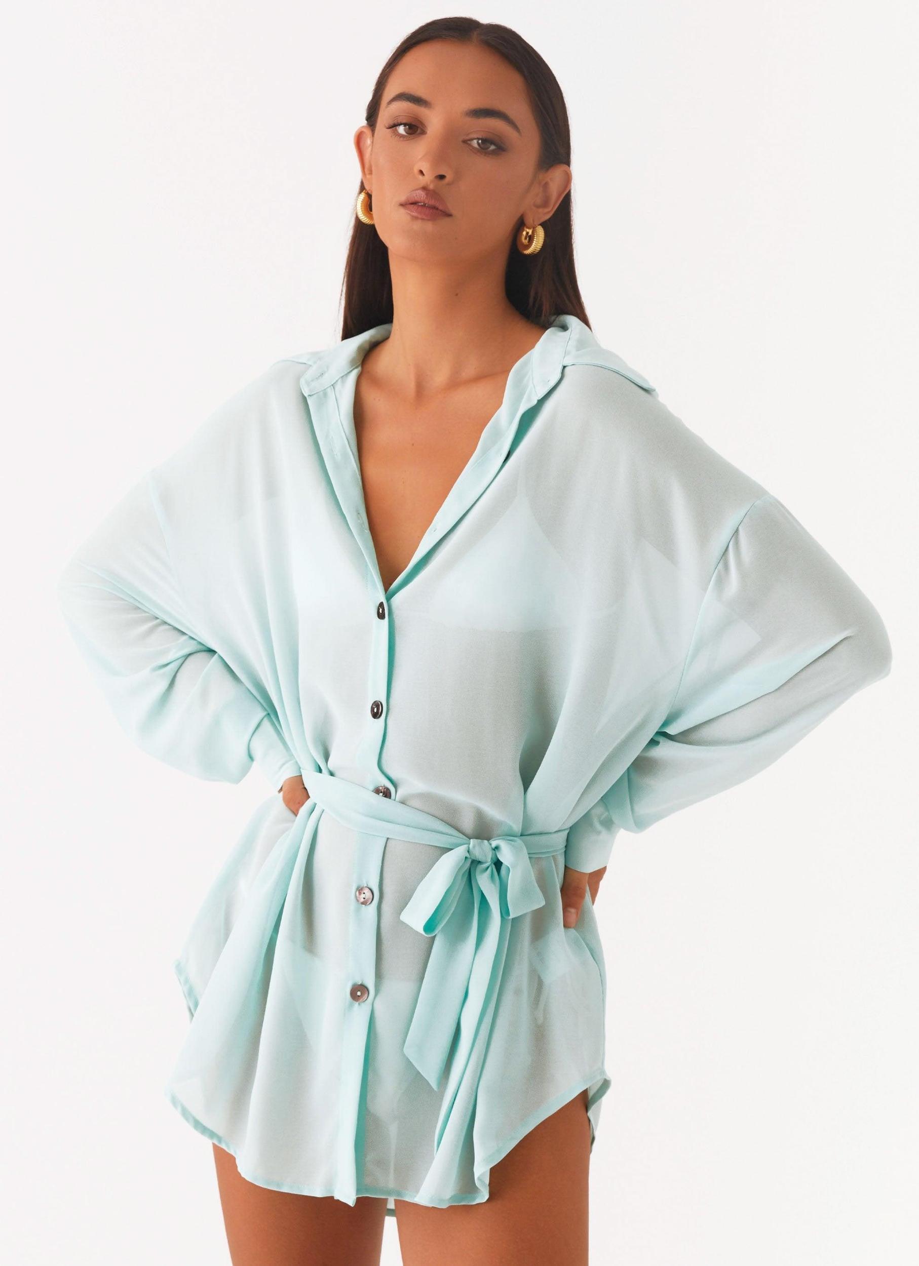 Miley Oversized Chiffon Shirt - Pale Blue Product Image