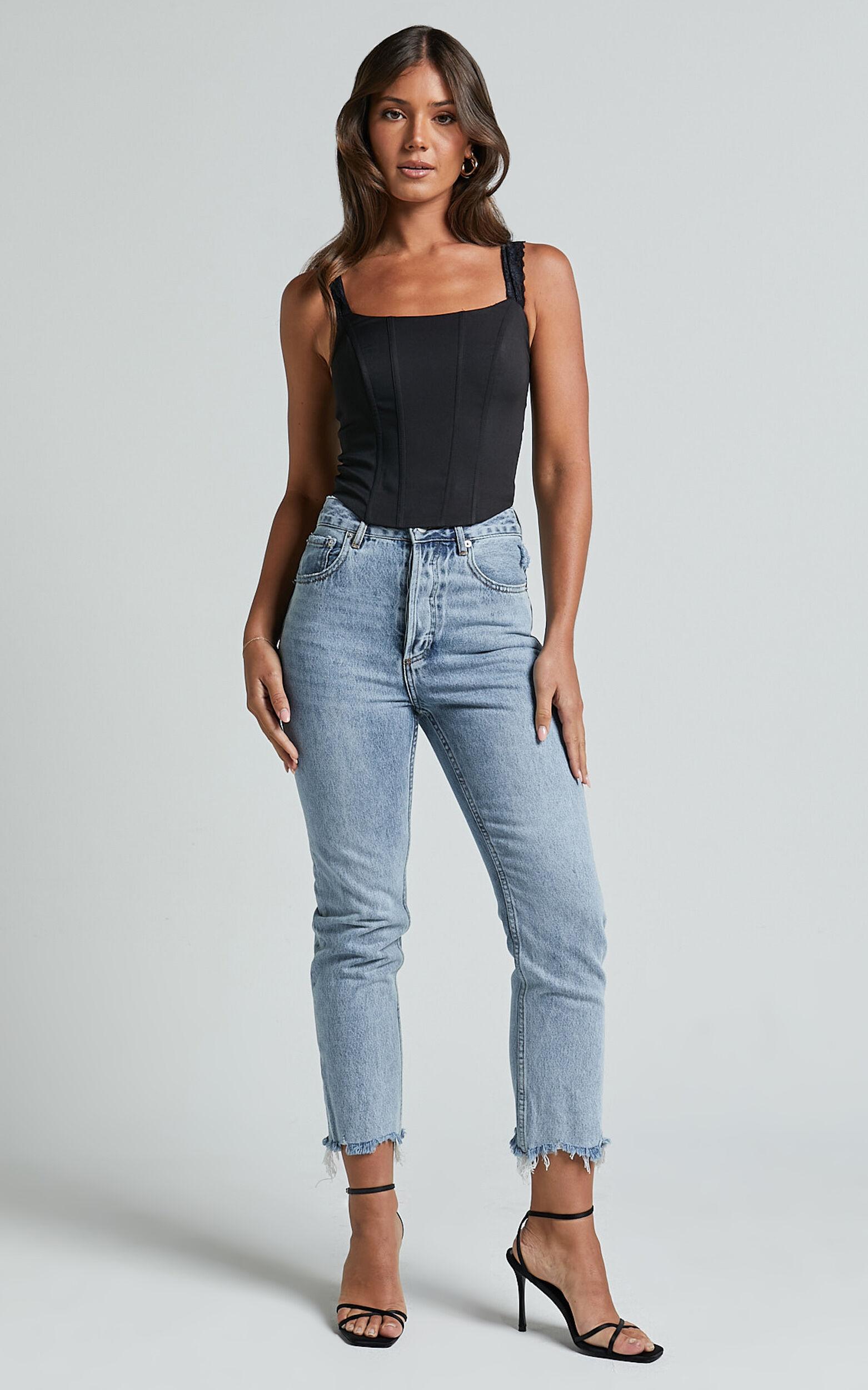 Kieran Top - Lace Strap Corset Top in Black Product Image