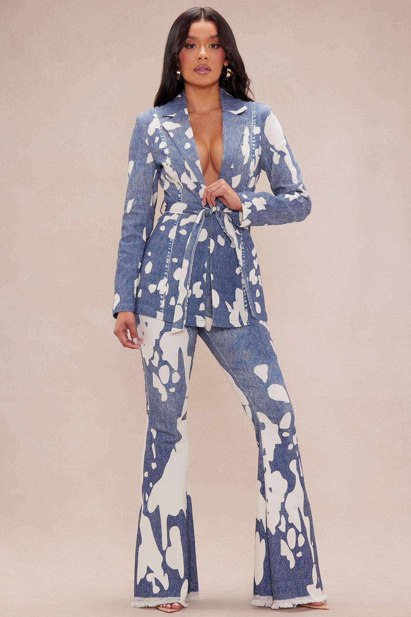 Suki Blazer Suit Set - Blue/combo Product Image
