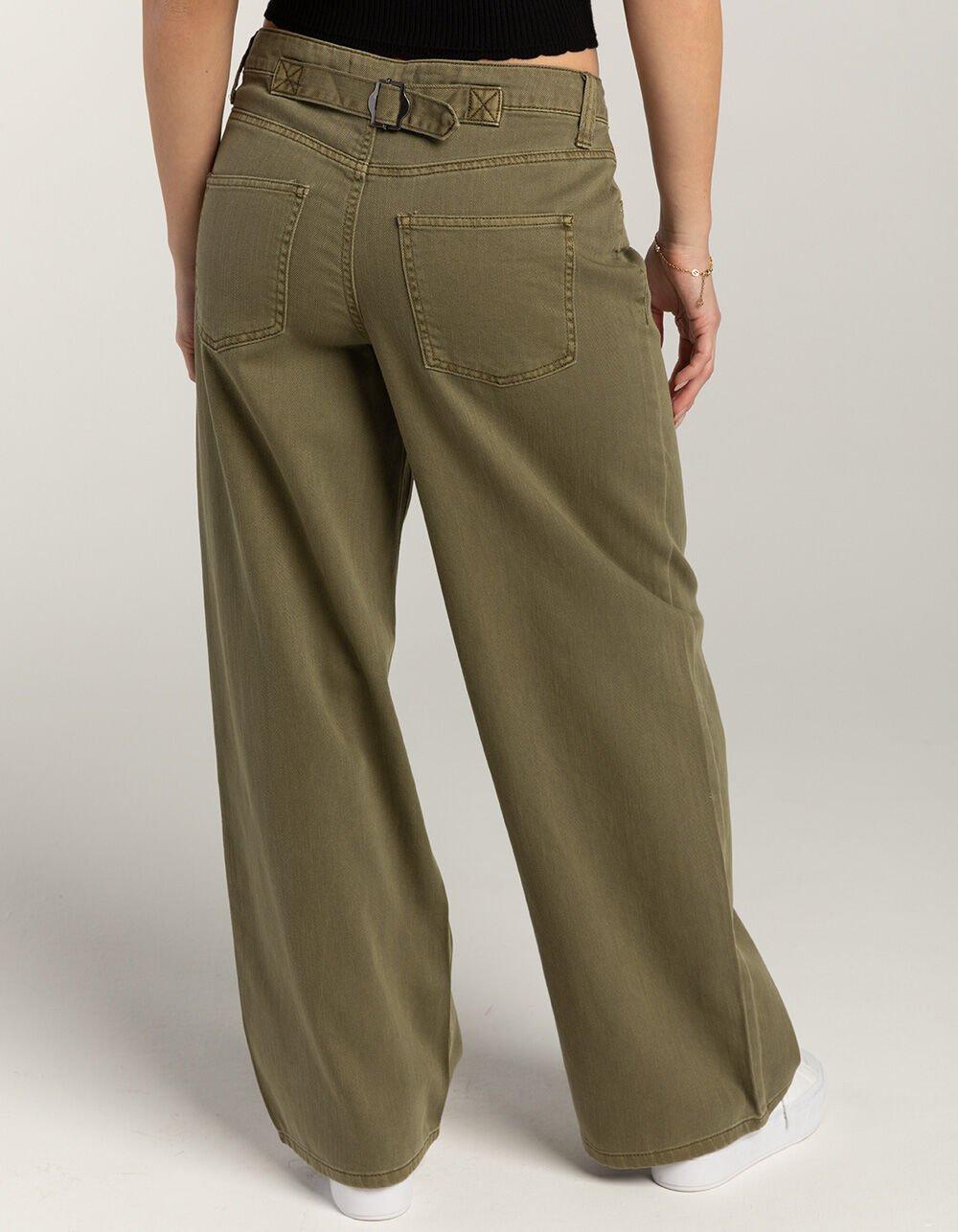RSQ Womens Mid Rise Baggy Buckle Jeans - OLIVE Product Image