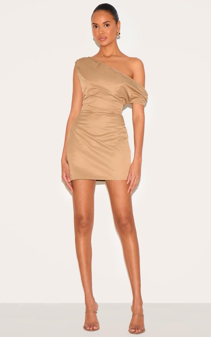  Beige Woven Asymmetric Cup Detail Mini Dress Product Image