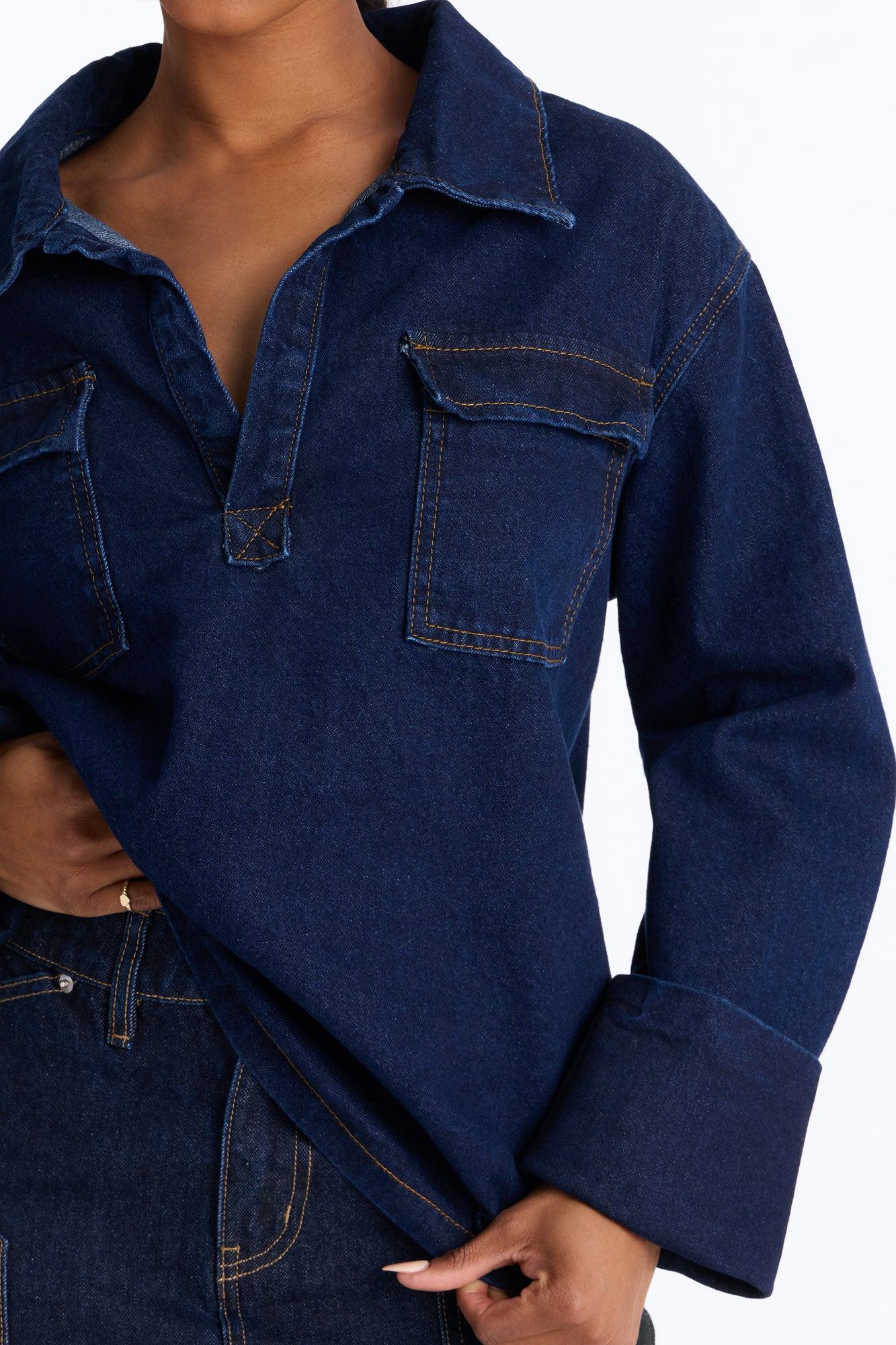 Misty Oversized Denim Top - Dark Wash Female Product Image