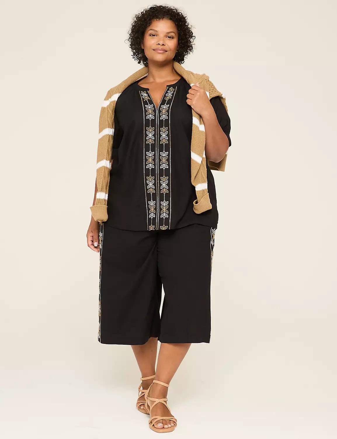 Embroidered Notch-Neck Popover Blouse Product Image