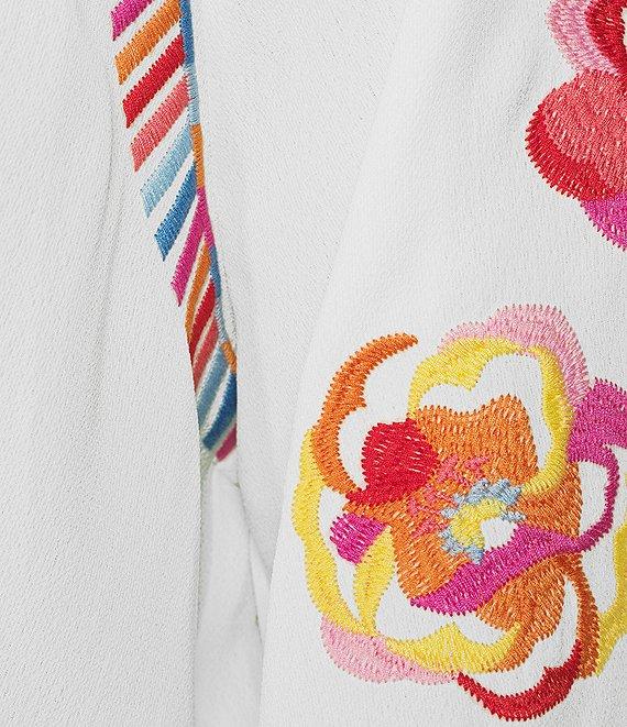 Calessa Plus Size Embroidered Ruffle Split V-Neck Elbow Sleeve Tunic Product Image