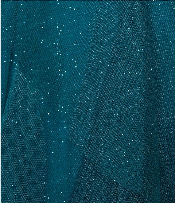 Pear Culture Glitter Mesh Scoop Neck Corkscrew Ruffle Dress Product Image