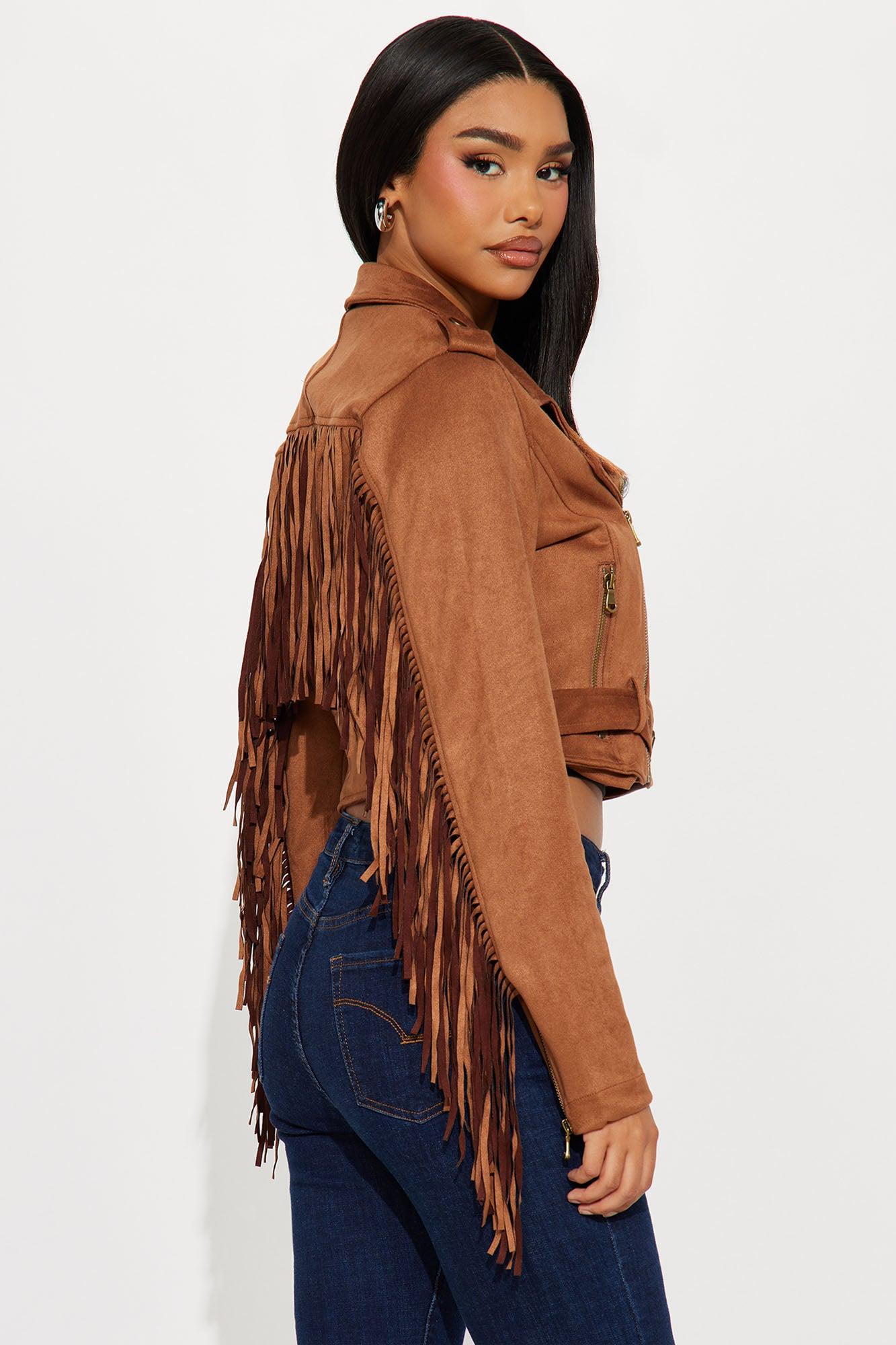 Wild West Connection Fringe Moto Jacket - Camel Female Product Image