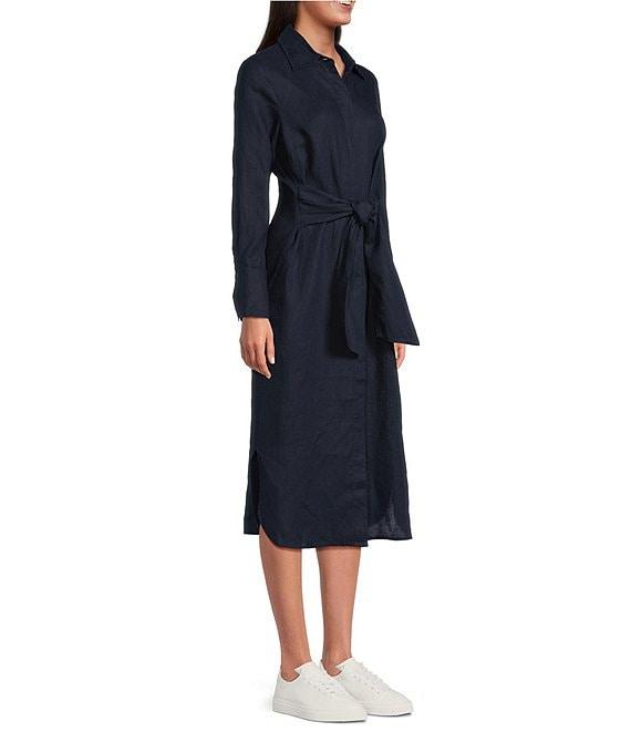 J.McLaughlin Orla Stretch Cotton Point Collar Long Sleeve Belted Midi Shirt Dress Product Image