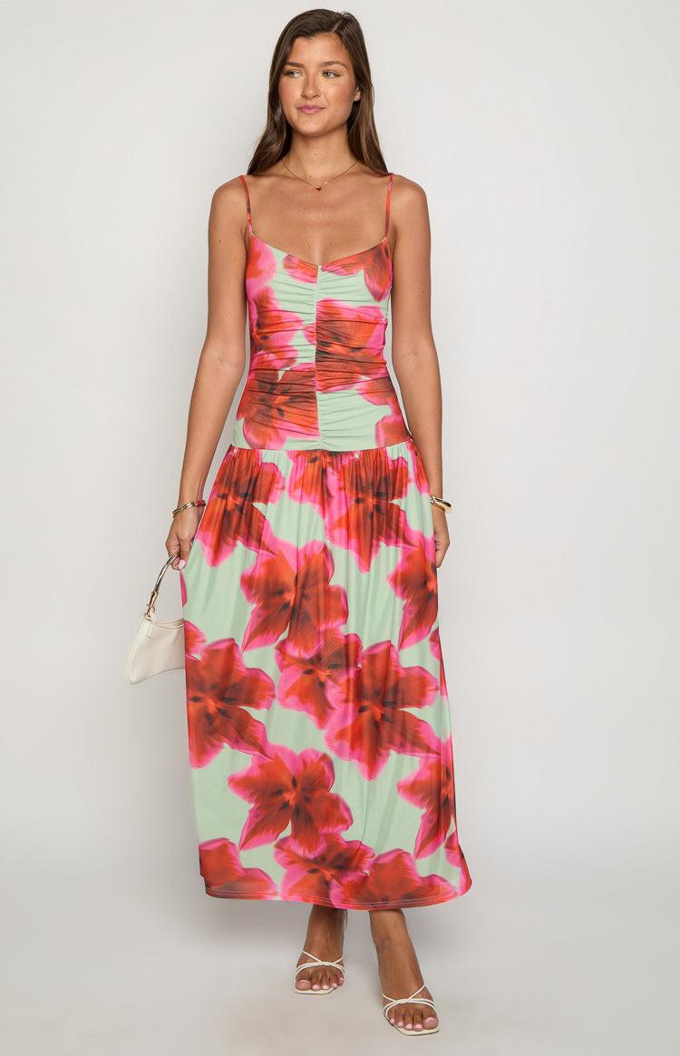 Lilliana Green Floral Print Maxi Dress Product Image