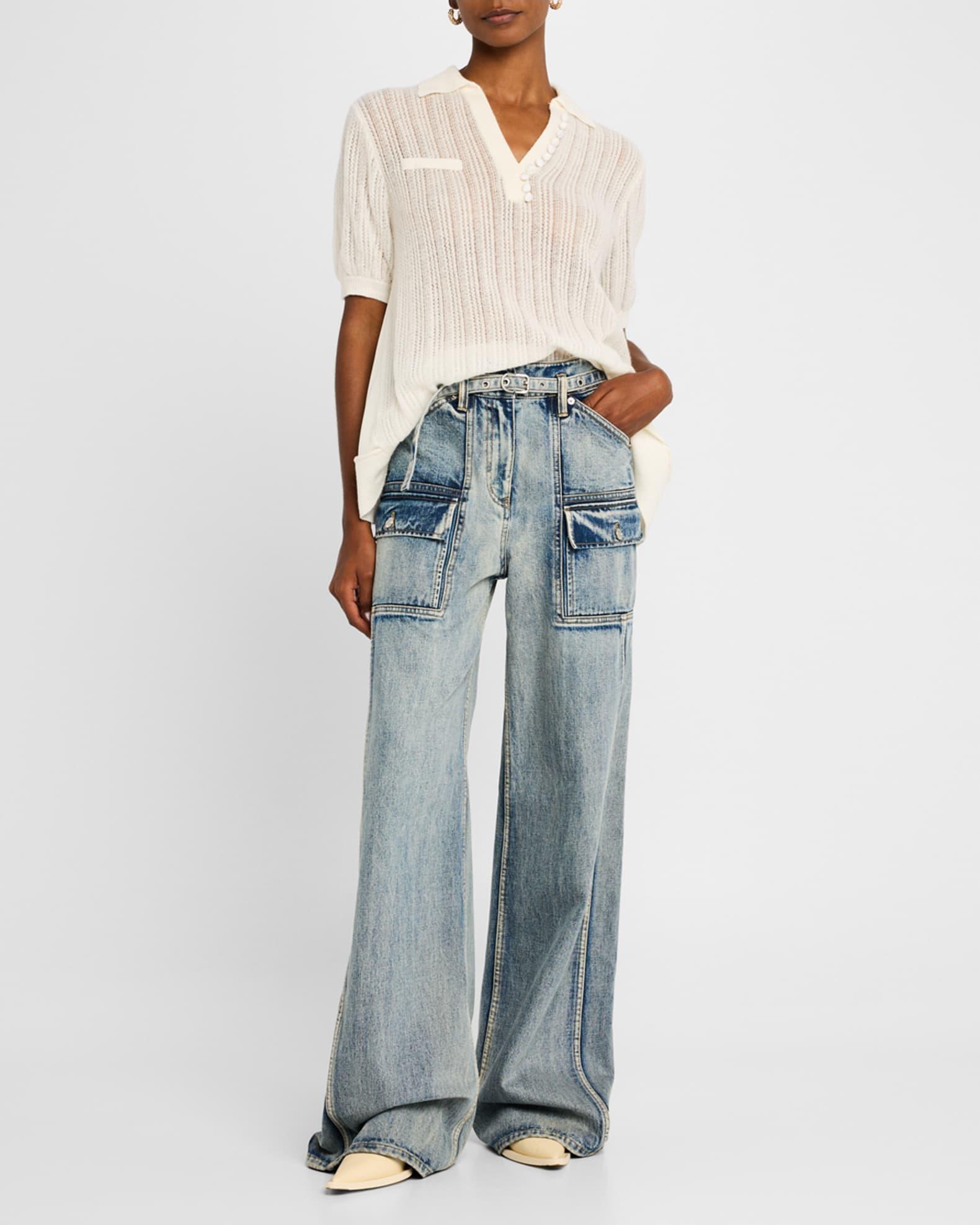 Belted Wide-Leg Cargo Jeans  Product Image