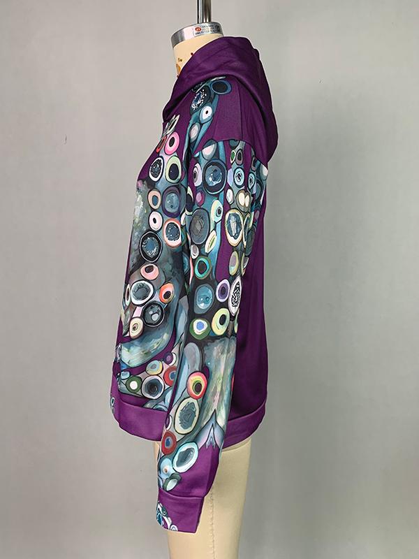 Long Sleeves Printed Hooded Hoodies Tops Product Image