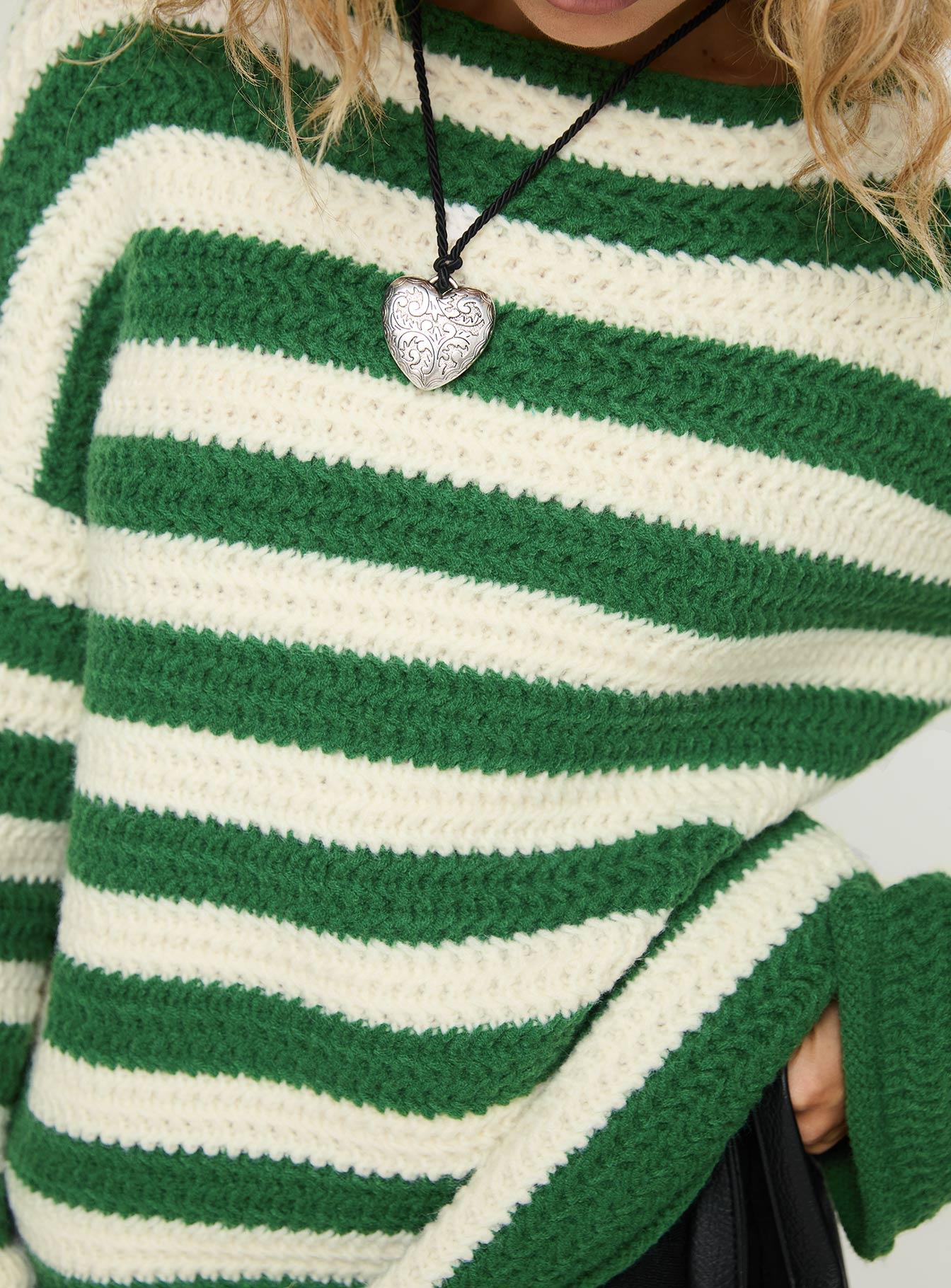 Brando Knit Sweater Green / Cream Stripe Product Image