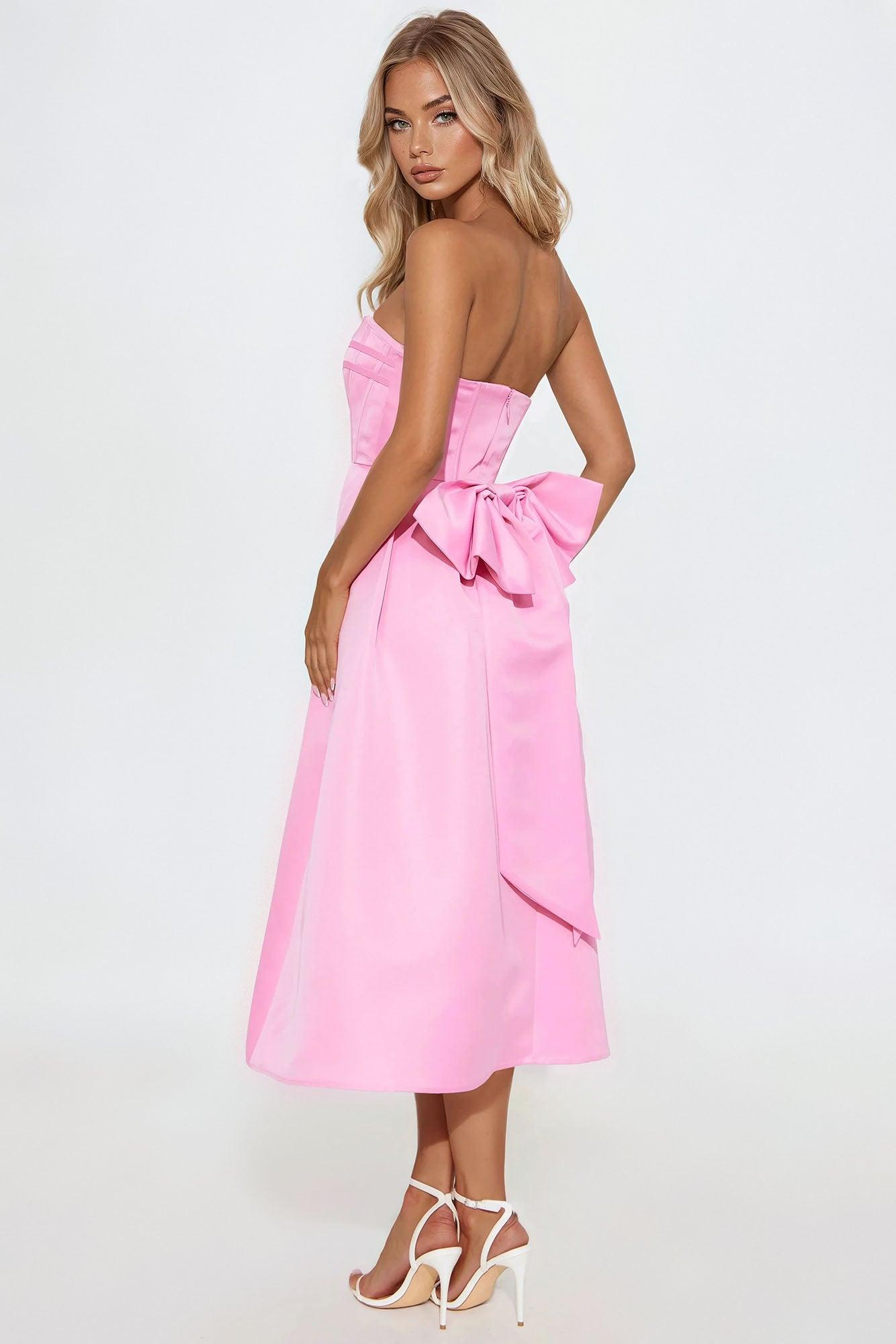 Majestic Night Satin Midi Dress - Pink Female Product Image