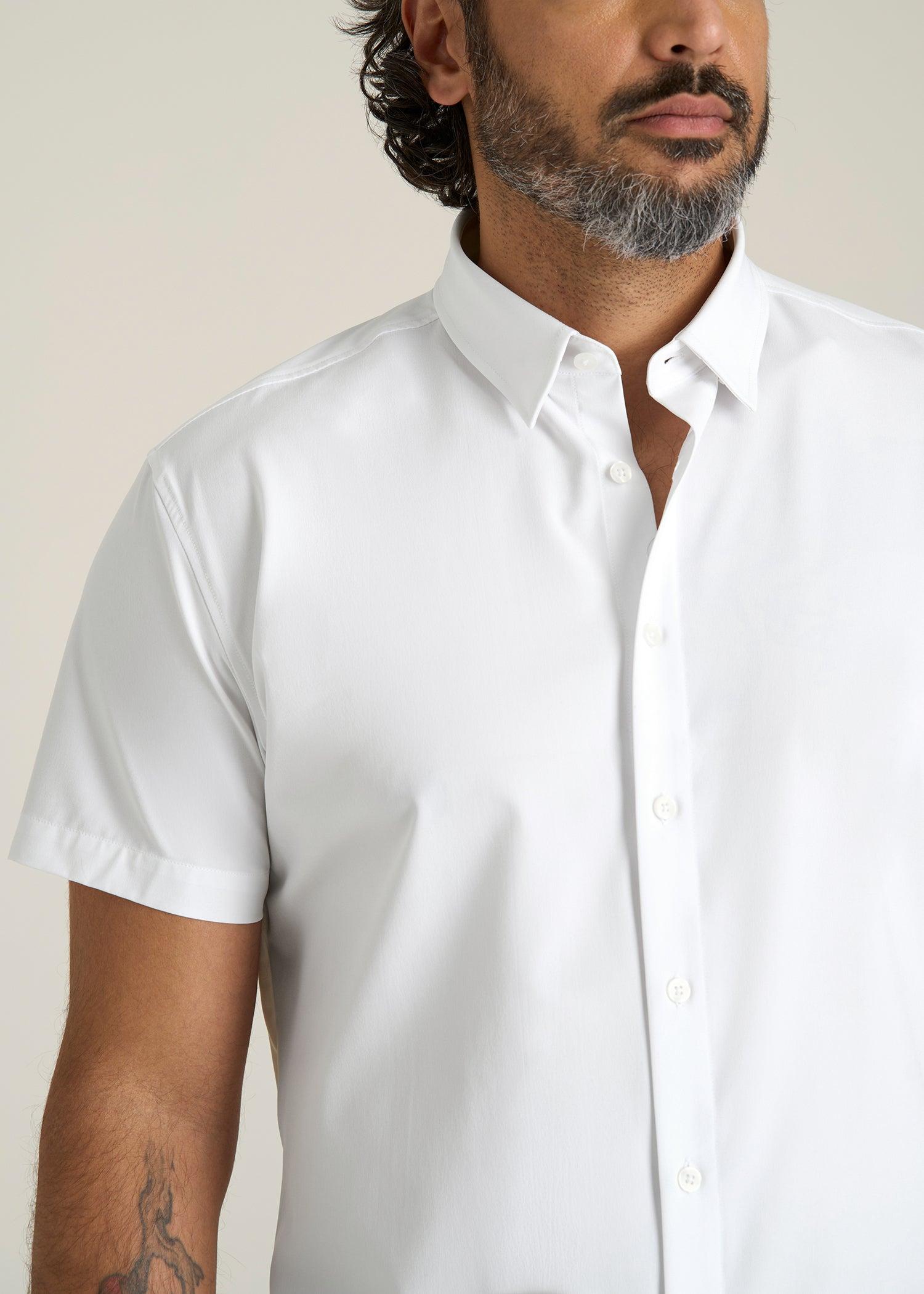 Short Sleeve Traveler Stretch Button Shirt for Tall Men in Bright White Male Product Image