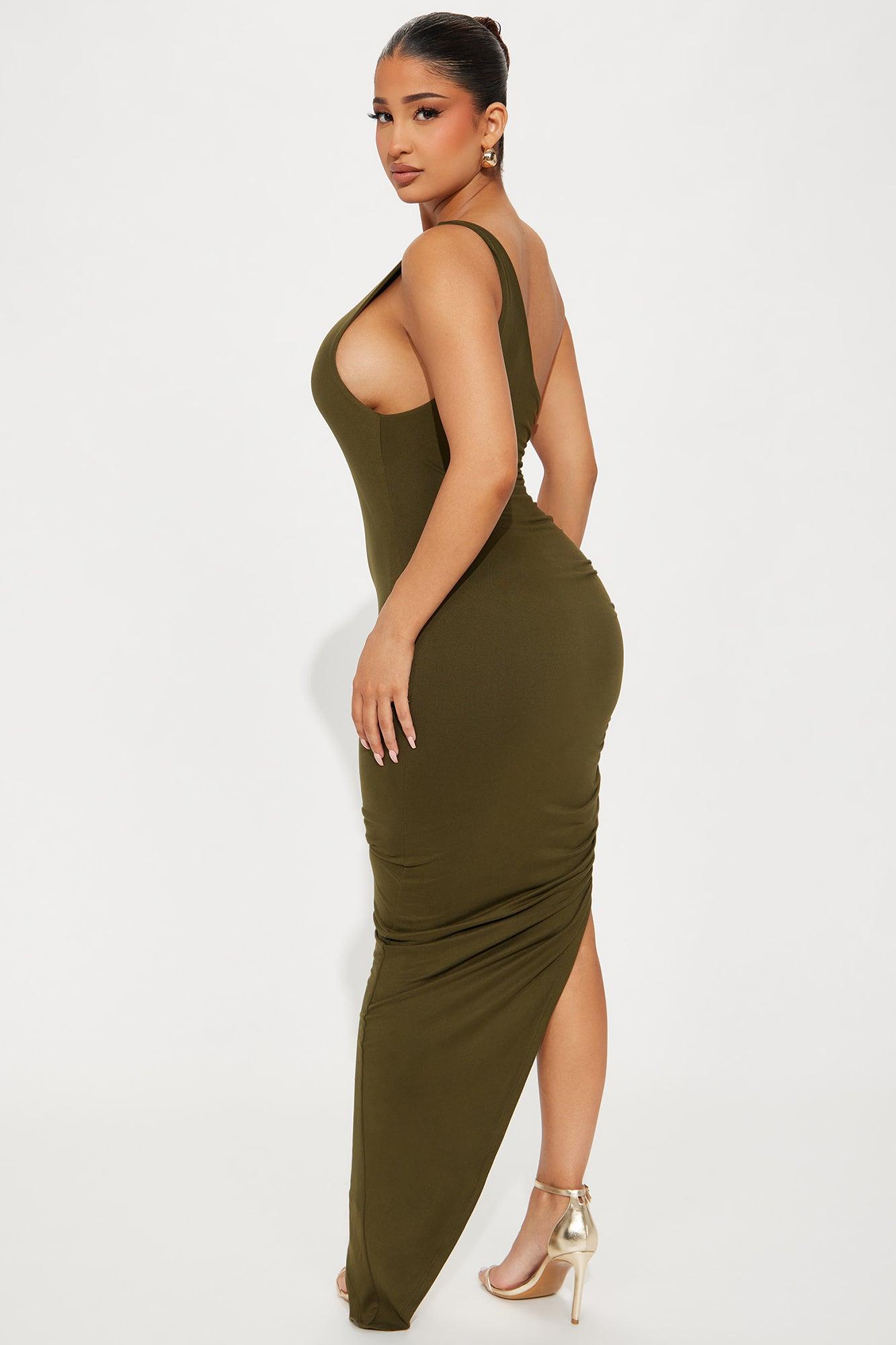 Reina Lace Up Maxi Dress - Olive Product Image