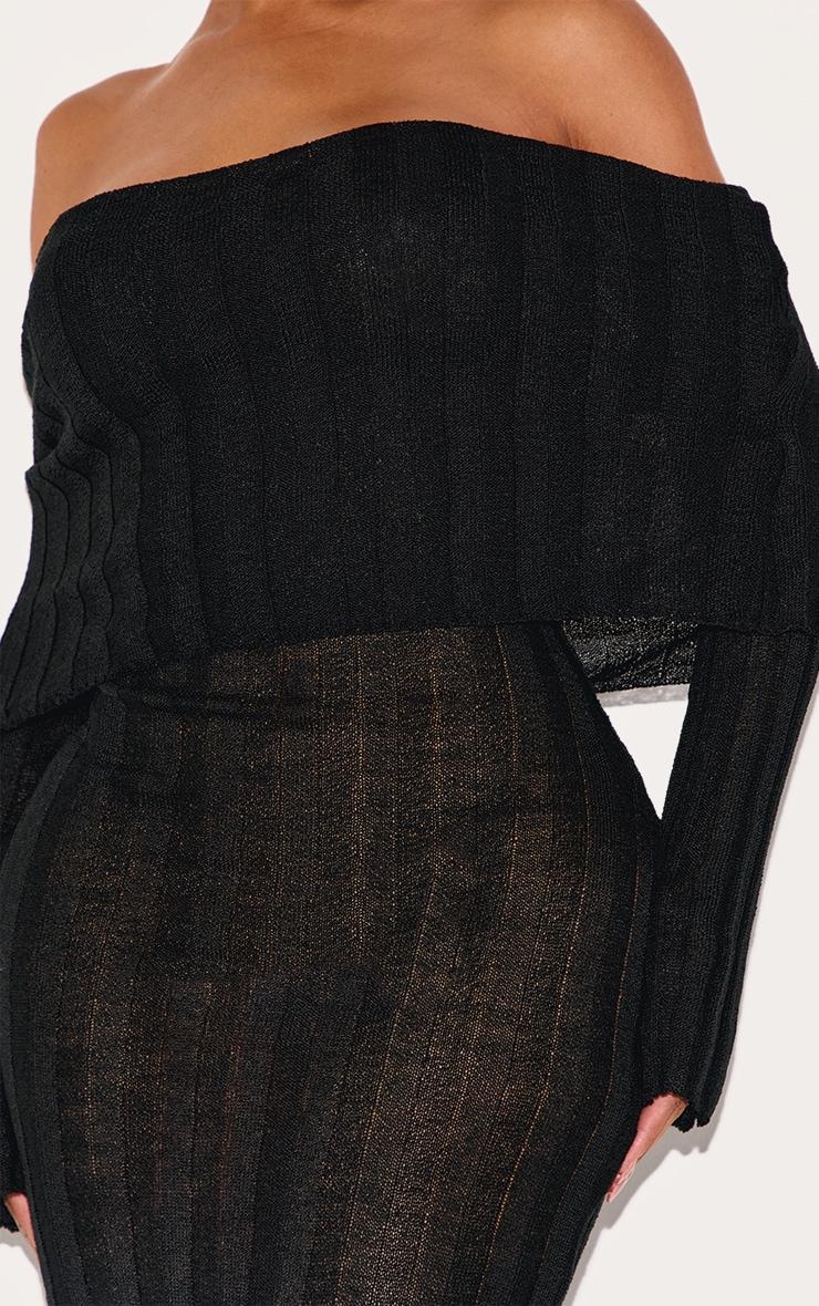 Shape Black Rib Bardot Long Sleeve Maxi Dress Product Image