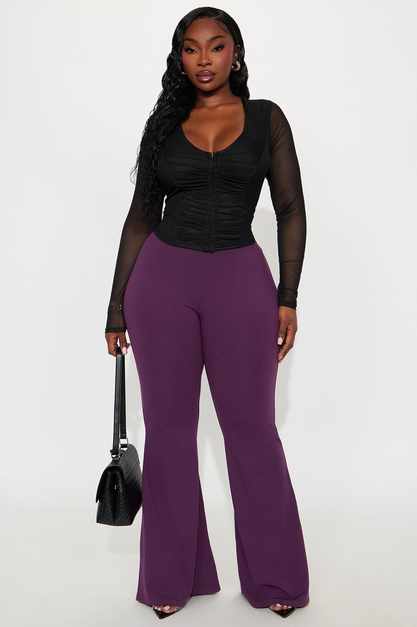A Little Too Late Mid Rise Flare Pant 34 - Plum Female Product Image