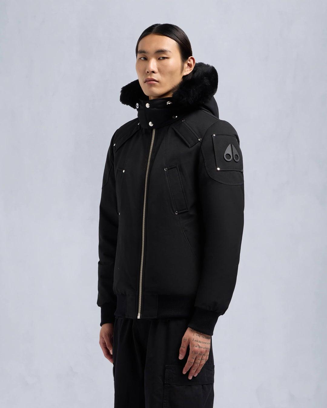 Moose knuckles Mens Original Ballistic Bomber in Black with Black Shearling Product Image