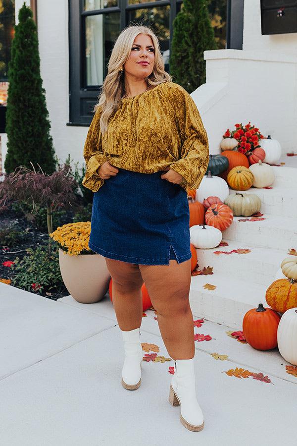 Glamour Galore Velvet Top in Mustard Curves Product Image