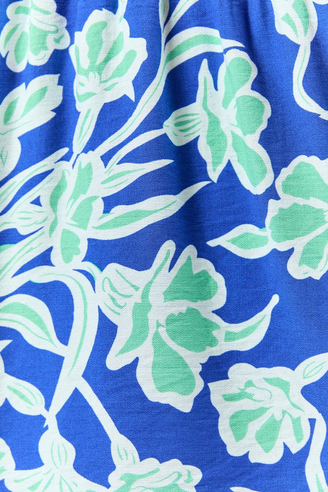 Keep The Flowers Blue and Green Floral Print Long Sleeve Mini Dress FINAL SALE Product Image