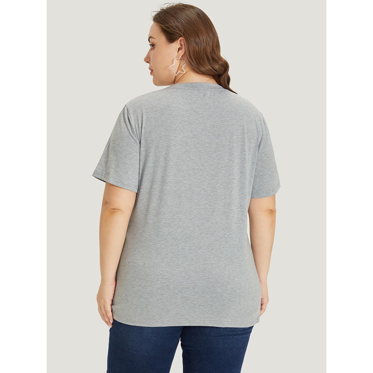 Plus Size Floral & Plant Printed Round Neck Graphic Tee LightGray Women Casual Printed Natural Flowers Dailywear T-shirts BloomChic 30/6X Product Image