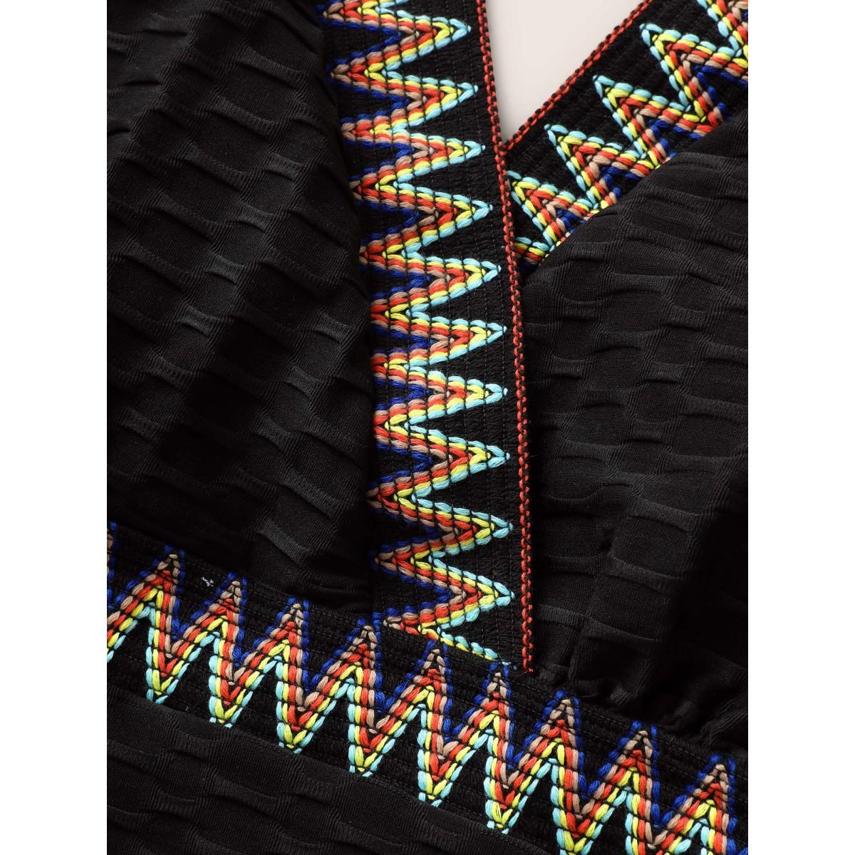 Plus Size Contrast Webbing Wrap One Piece Swimsuit Women's Swimwear Black Beach Woven ribbon&lace trim Curve Bathing Suits High stretch One Pieces BloomChic 22-24/3X Product Image