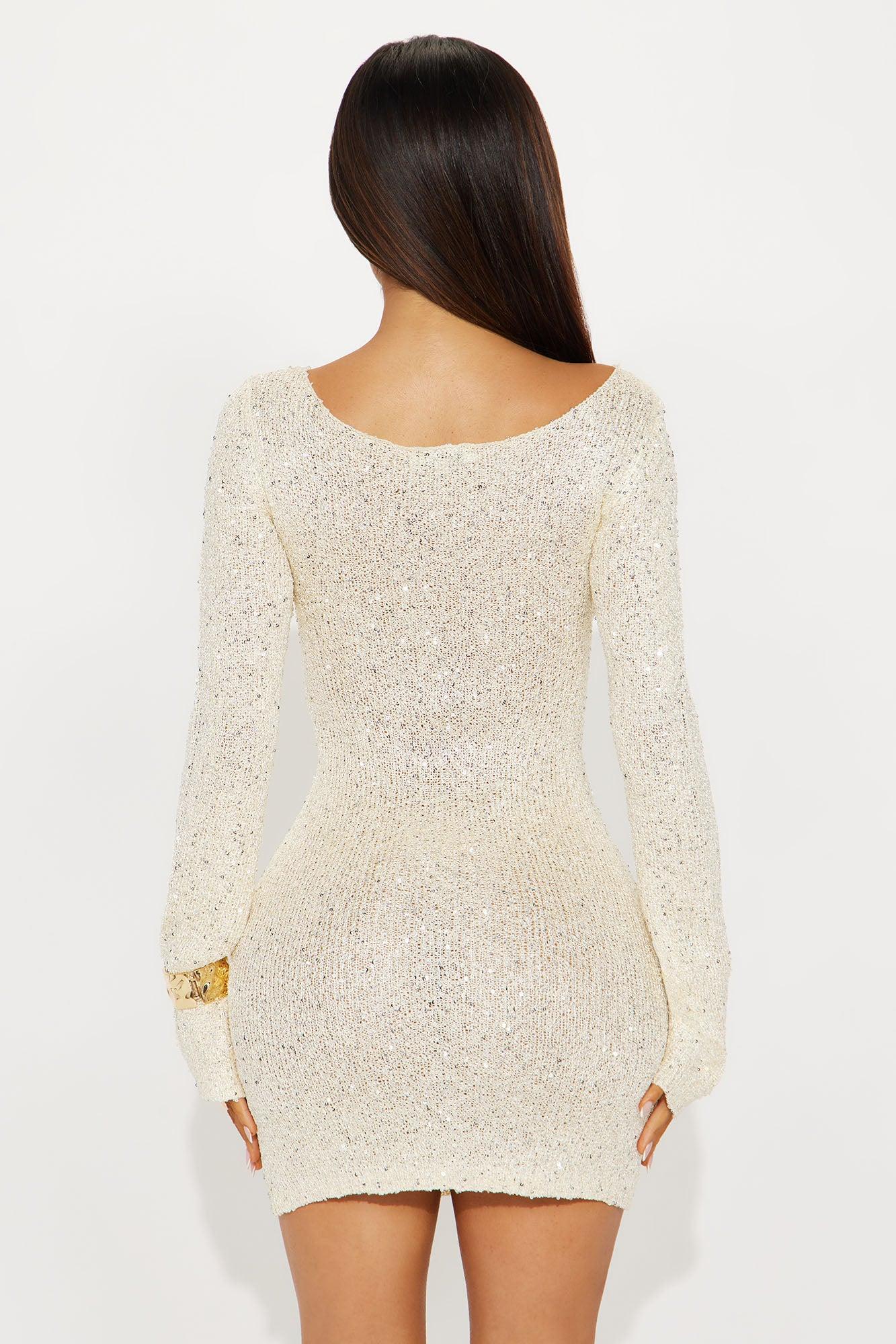 Shimmer And Glow Crochet Mini Dress - Cream Female Product Image