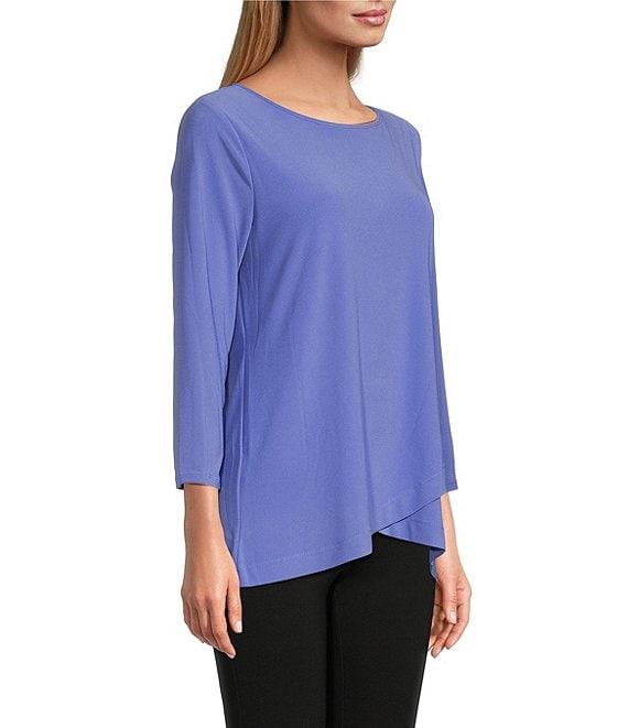 Slim Factor by Investments Crew Neckline High-Low Hem Back Button Top Product Image