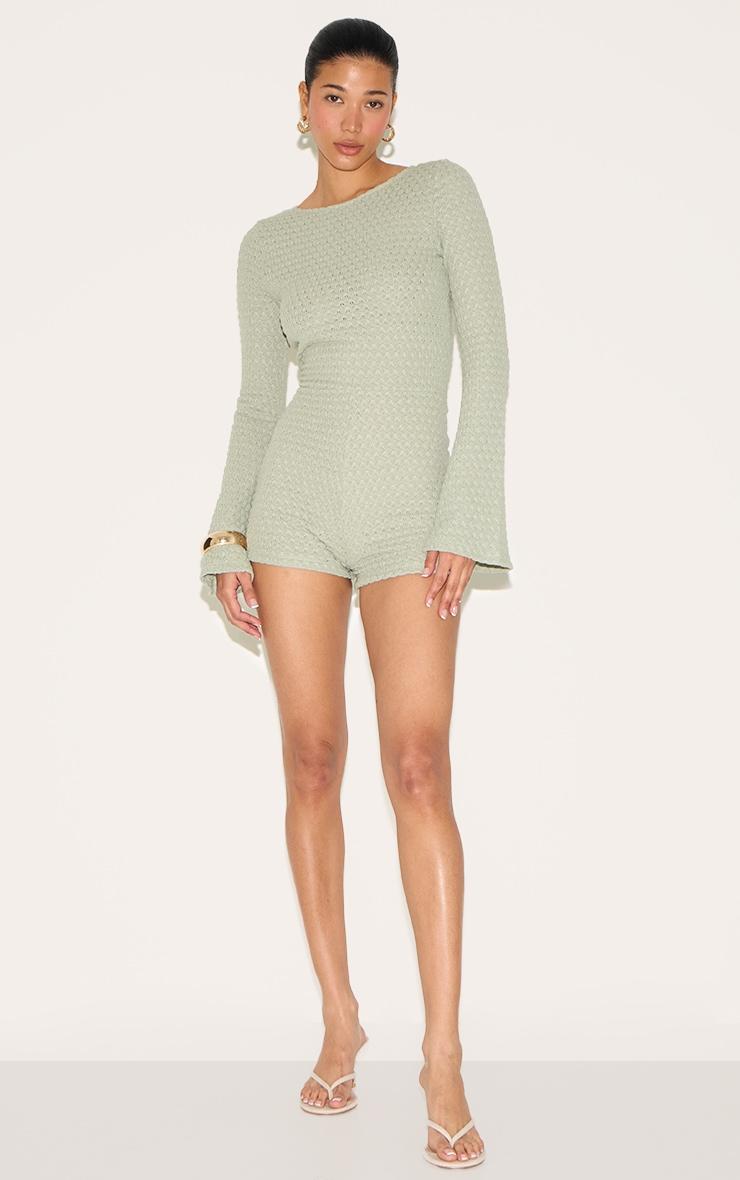 Sage Textured Jersey Long Sleeve Cut Out Back Unitard Product Image