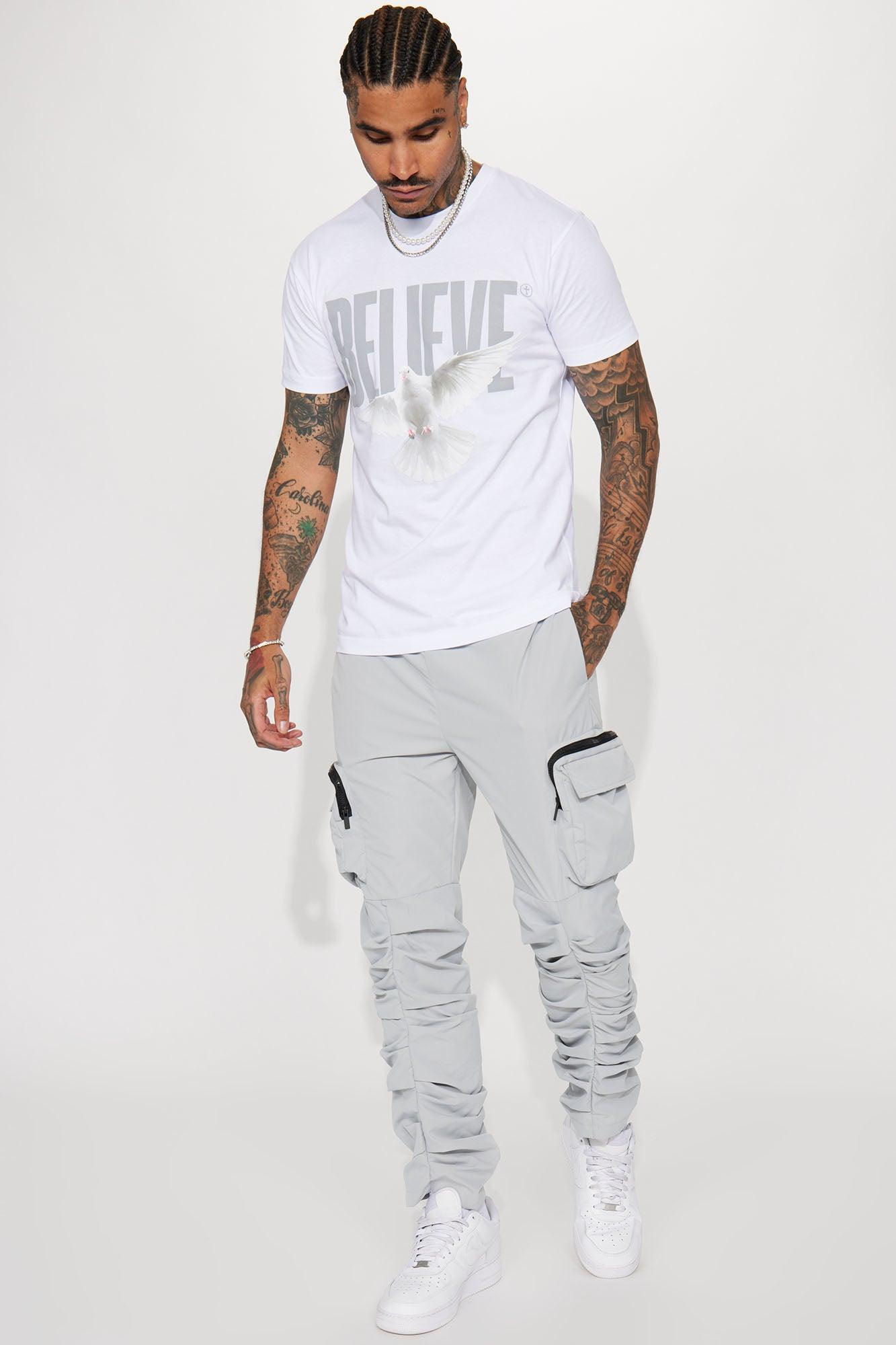 Stacked Ruched Nylon Cargo Pants - Grey Product Image