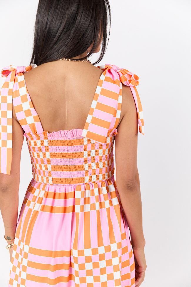 Get The Check Pink and Orange Printed Checkered Maxi Dress Product Image