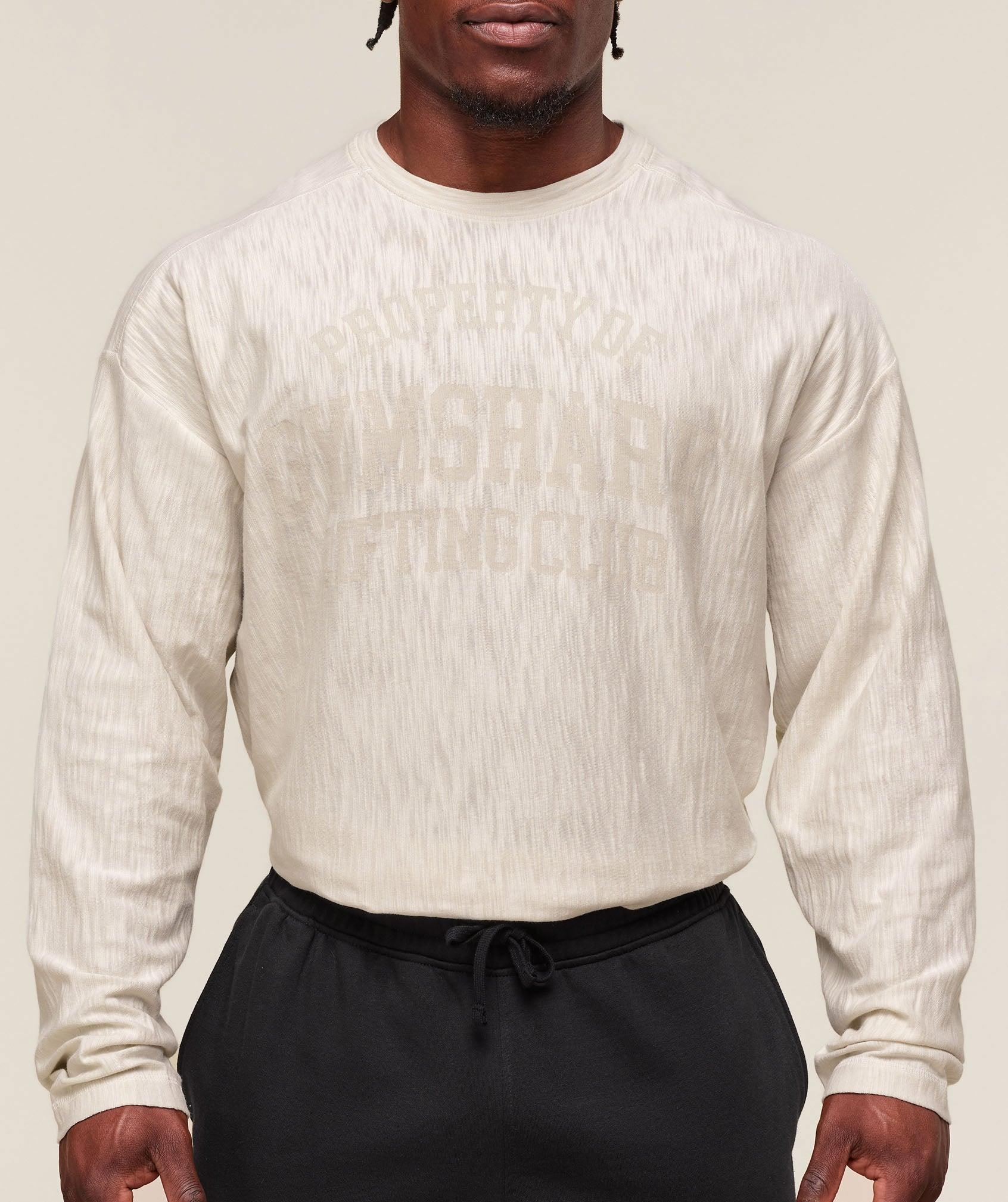 Gymshark Lightweight Slub Textured Lifting Authenticator OS LS T-shirt - Oat White Male Product Image