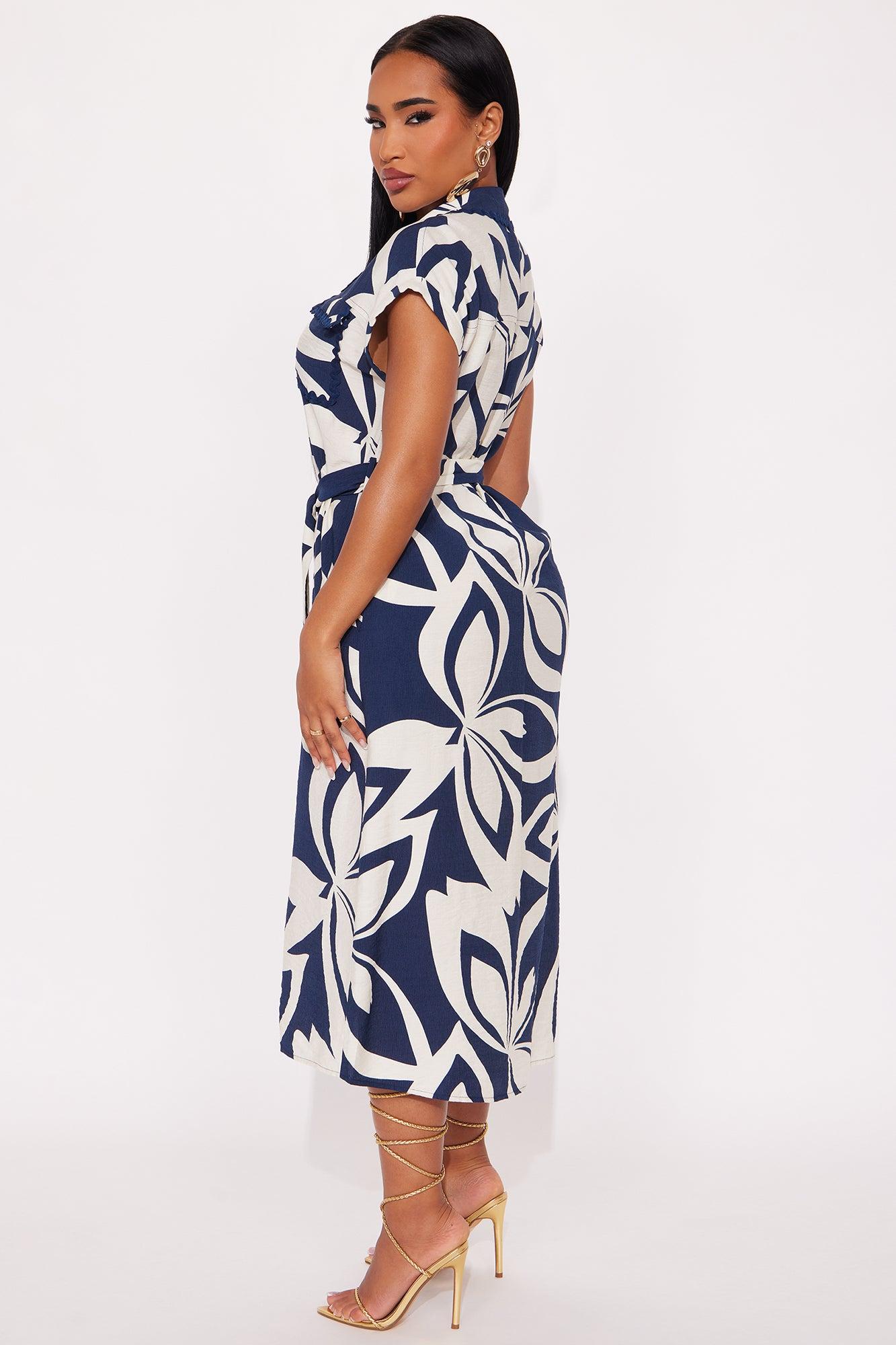 Morin Linen Midi Dress - Blue/combo Female Product Image