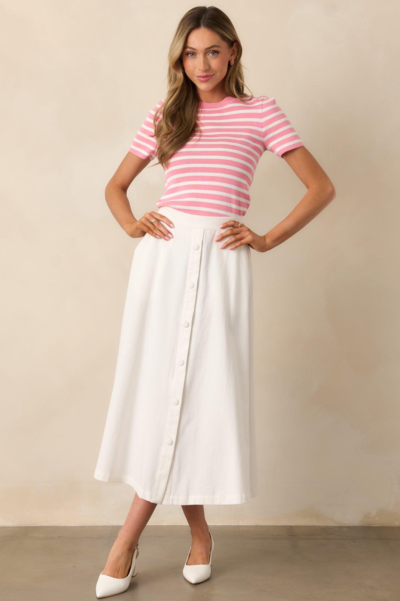 Countryside Charm 100% Cotton Ivory Midi Skirt Product Image