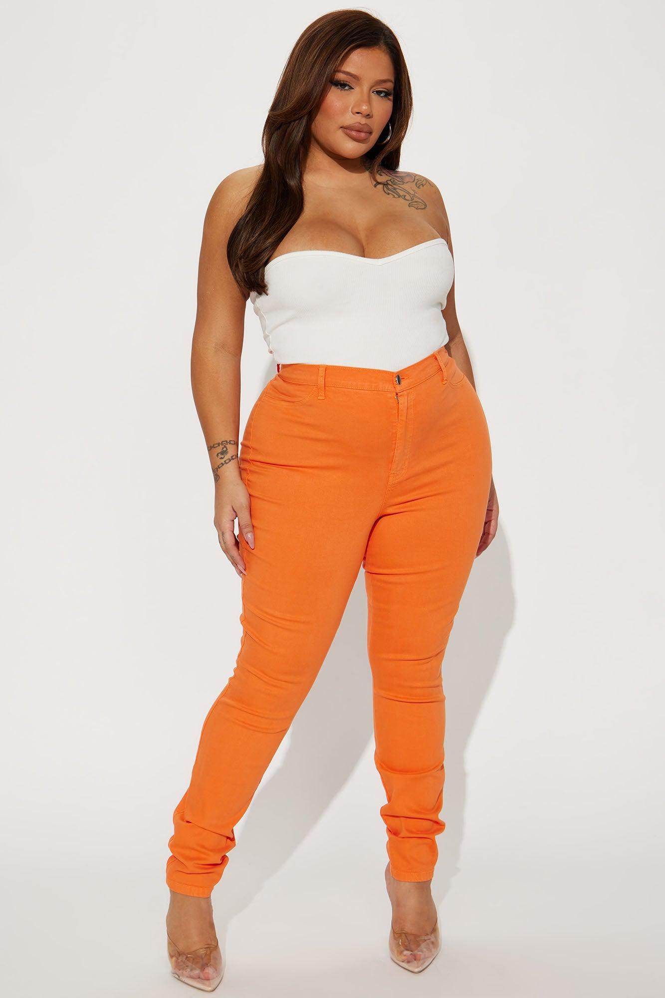 Classic Color High Waist Skinny Jeans - Orange Product Image