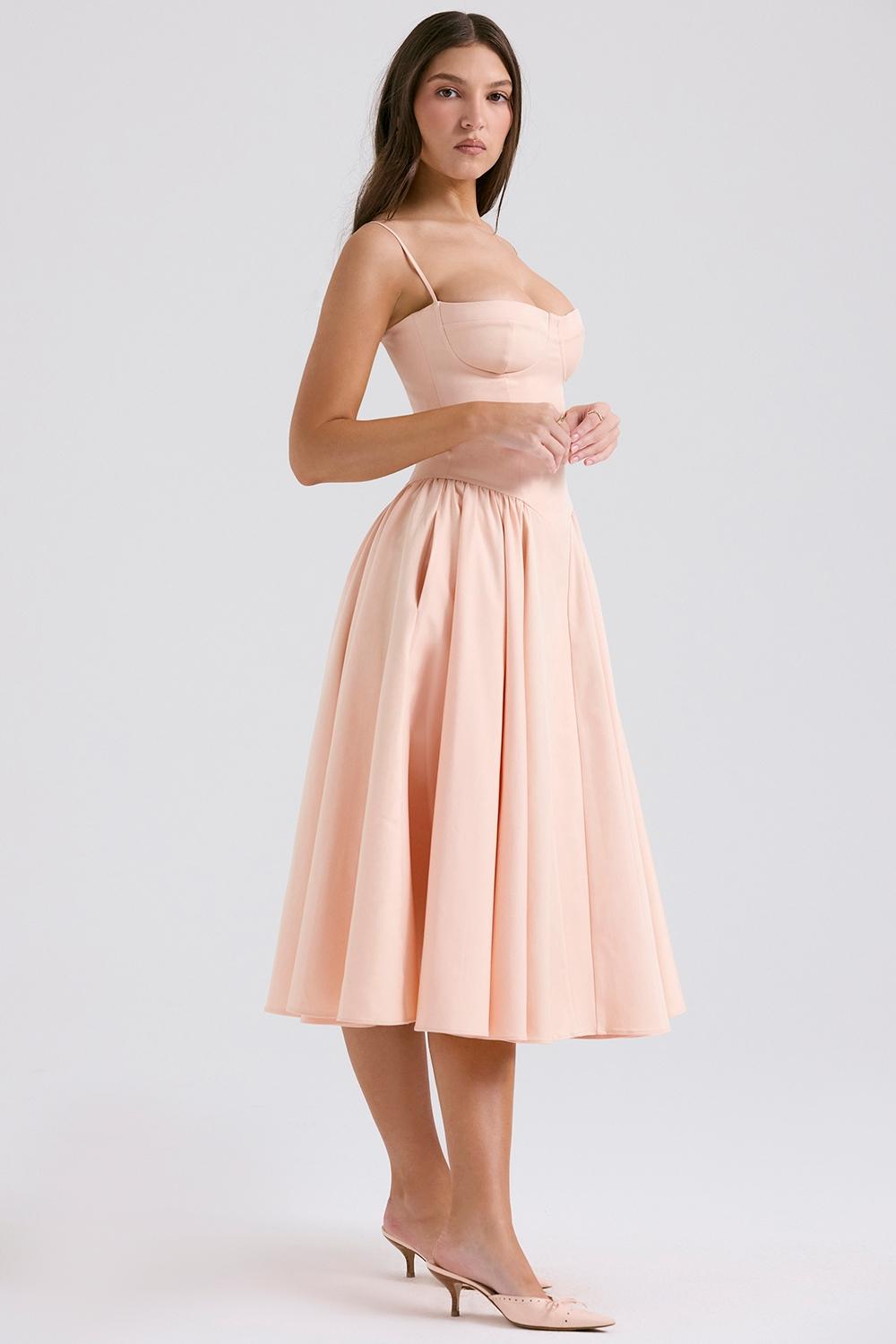 Samaria  peach parfait twill corset midi dress Product Image
