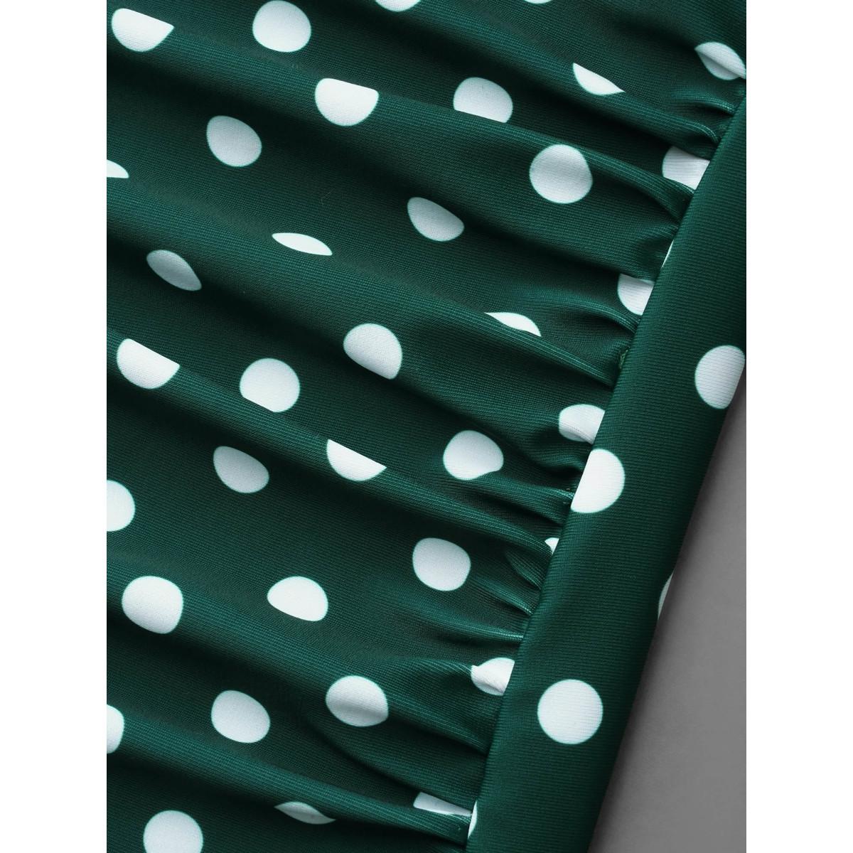 Plus Size Polk Dot Crossback One Piece Swimsuit Women's Swimwear DarkGreen Beach Twist Curve Bathing Suits High stretch One Pieces BloomChic 14-16/1X Product Image