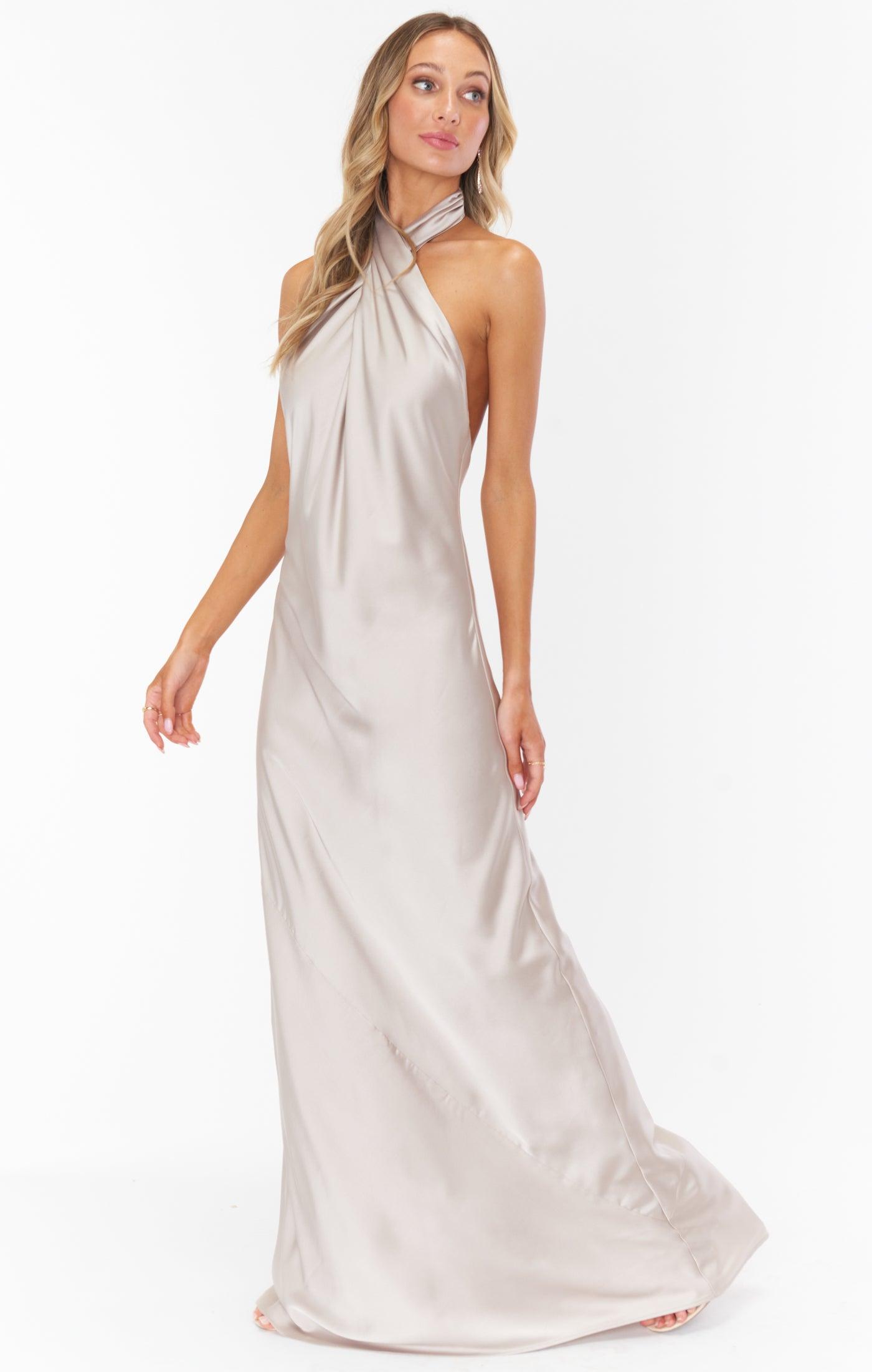 Jasmine Halter Maxi Dress ~ Silver Sage Luxe Satin Product Image
