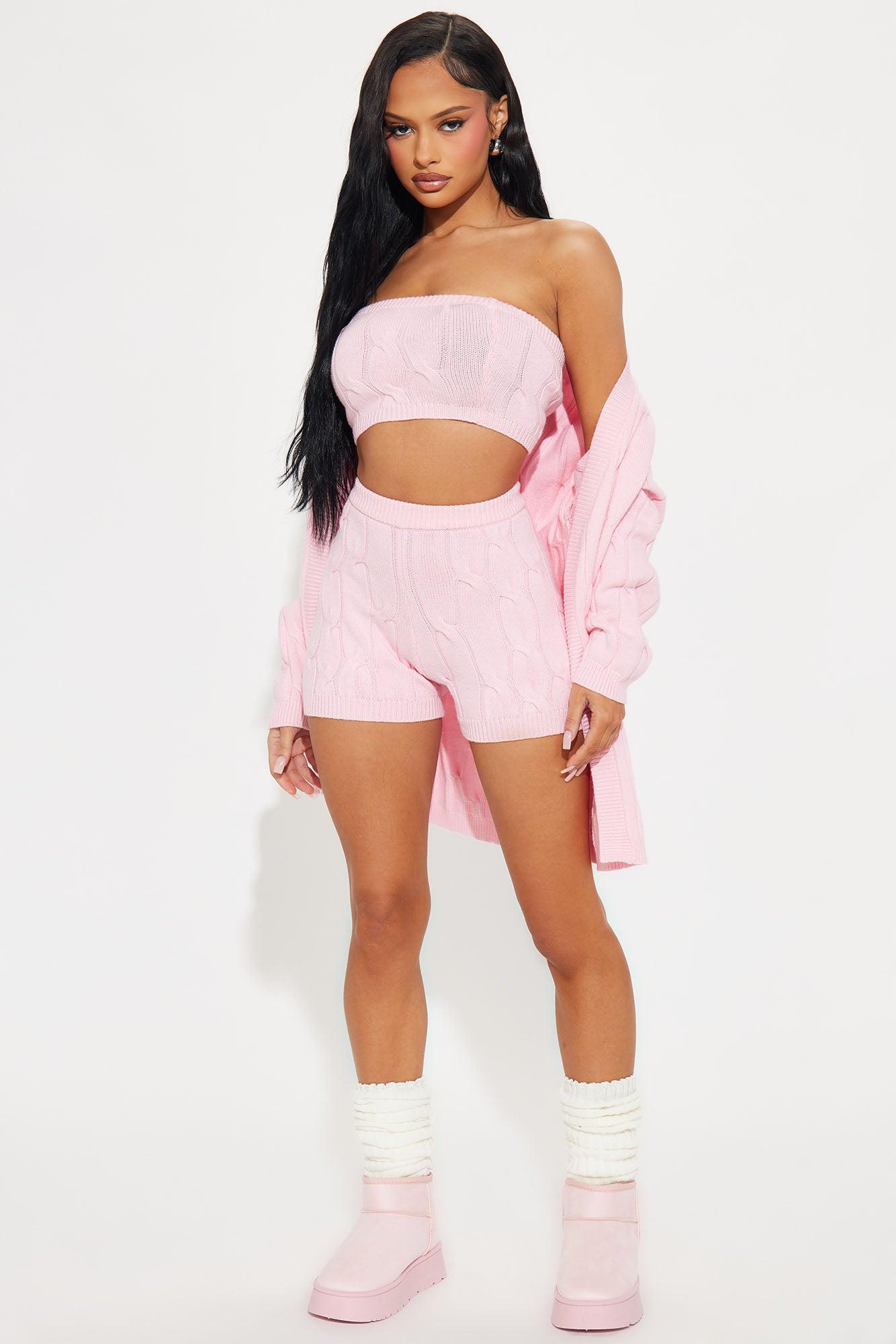 Charmed 3 Piece Sweater Short Set - Pink Product Image