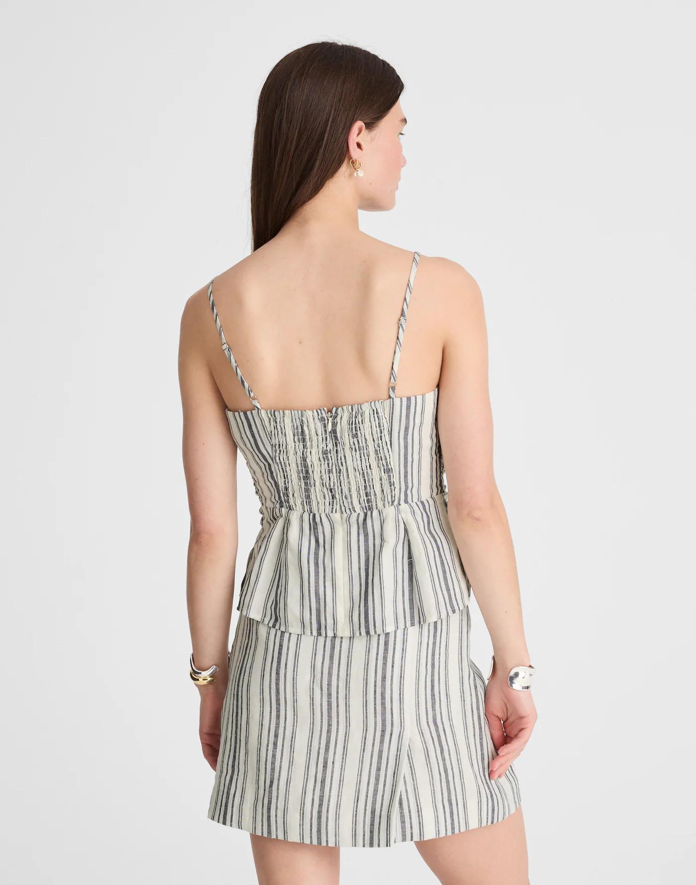 Ruched Squareneck Tank in Linen-Cotton Product Image