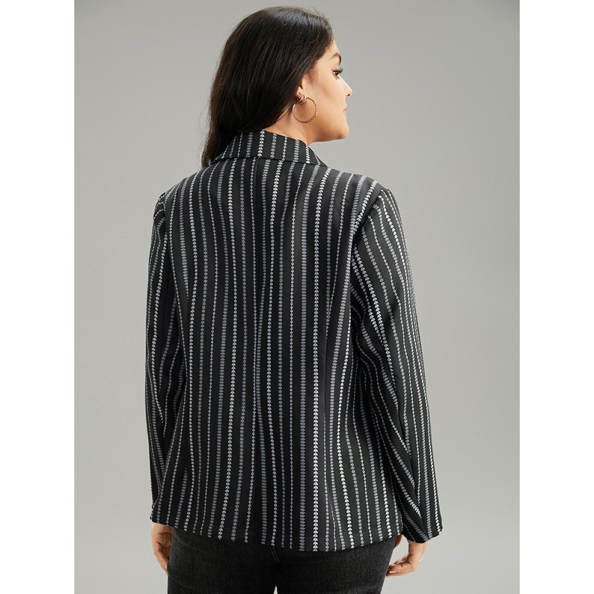 Plus Size Geometric Pocket Contrast Suit Collar Blazer Black Women Dailywear Geometric Contrast Sleeve Long Sleeve Suit Collar 14-16/1X Pocket Casual Blazers BloomChic Product Image