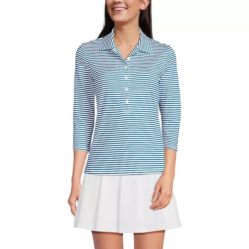 Women's Lands' End 3/4 Sleeve Active Polo Shirt, Size: Medium, White Purple Stripe Product Image