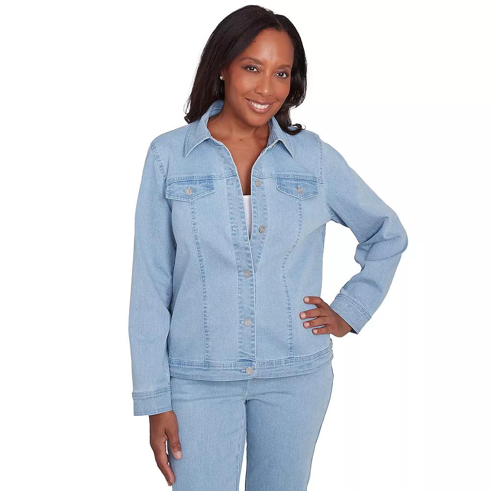 Petite Alfred Dunner Classic Fit Denim Jean Jacket, Women's,  Product Image