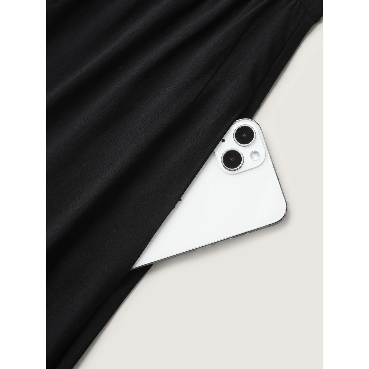 Plus Size Rayon Floral Embroidery Midi Dress Black Women Leisure V-neck Half Sleeve Curvy BloomChic 22-24/3X Product Image