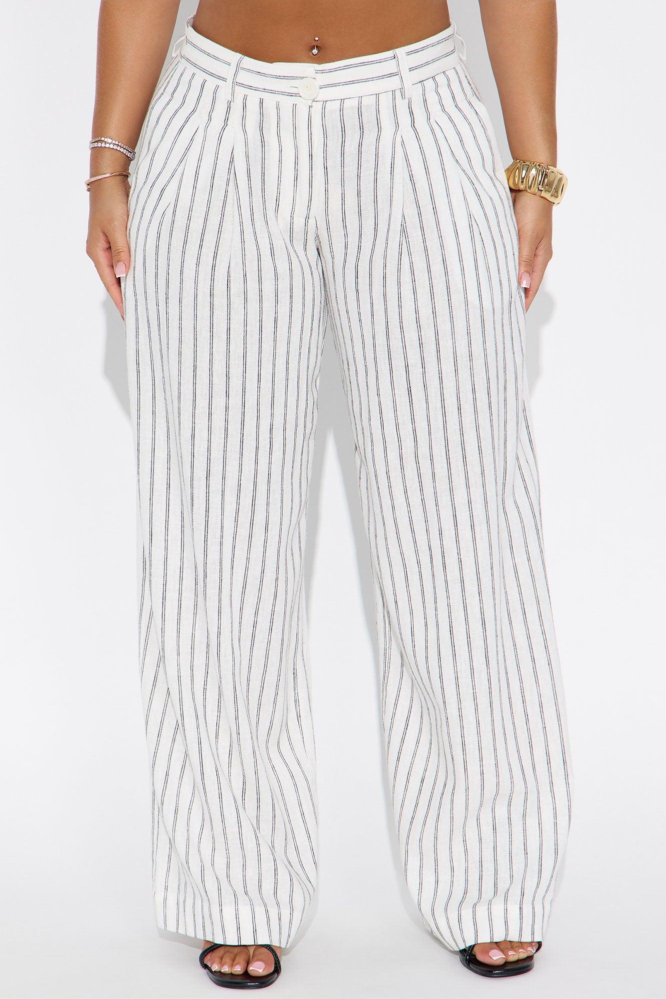River Striped Wide Leg Pant 31″ - White/Black Female Product Image