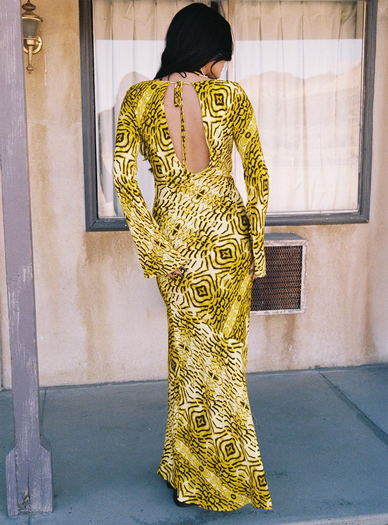 Setting Sun Long Sleeve Maxi Dress Yellow / Black Product Image